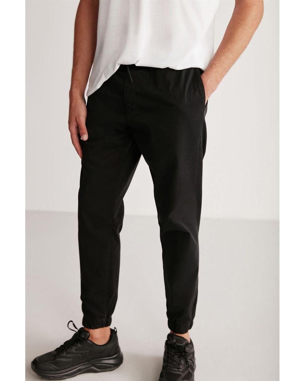 Grimelange Black Elastic Waist Jogger Pants for men