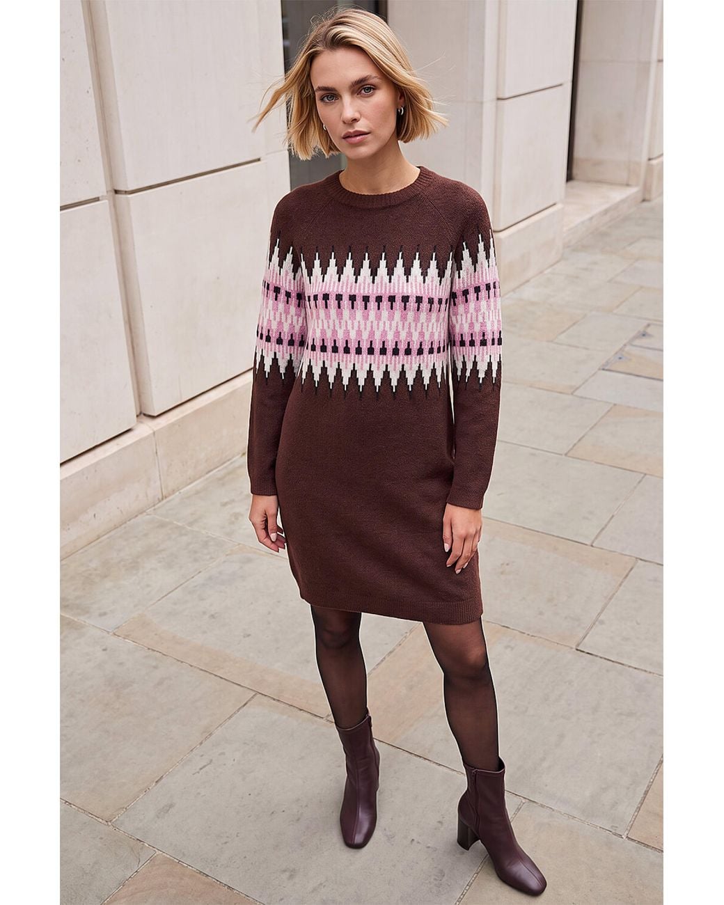 Roman Brown Fairisle Knit Jumper Dress