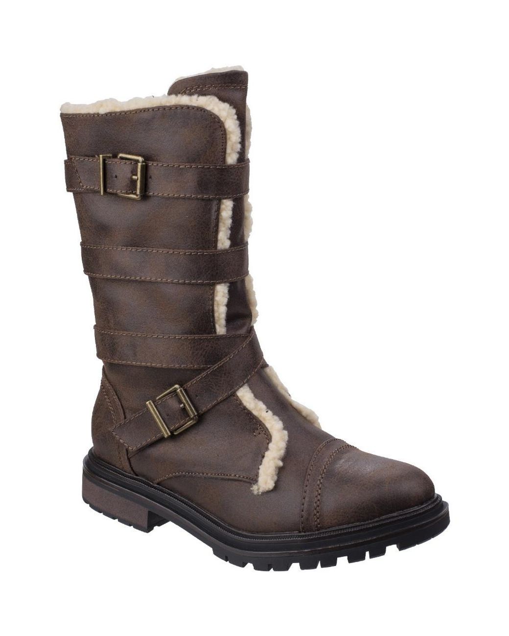 Rocket Dog Brown Ladies Lance Zip Up Durable Casual Tall Buckle Boots