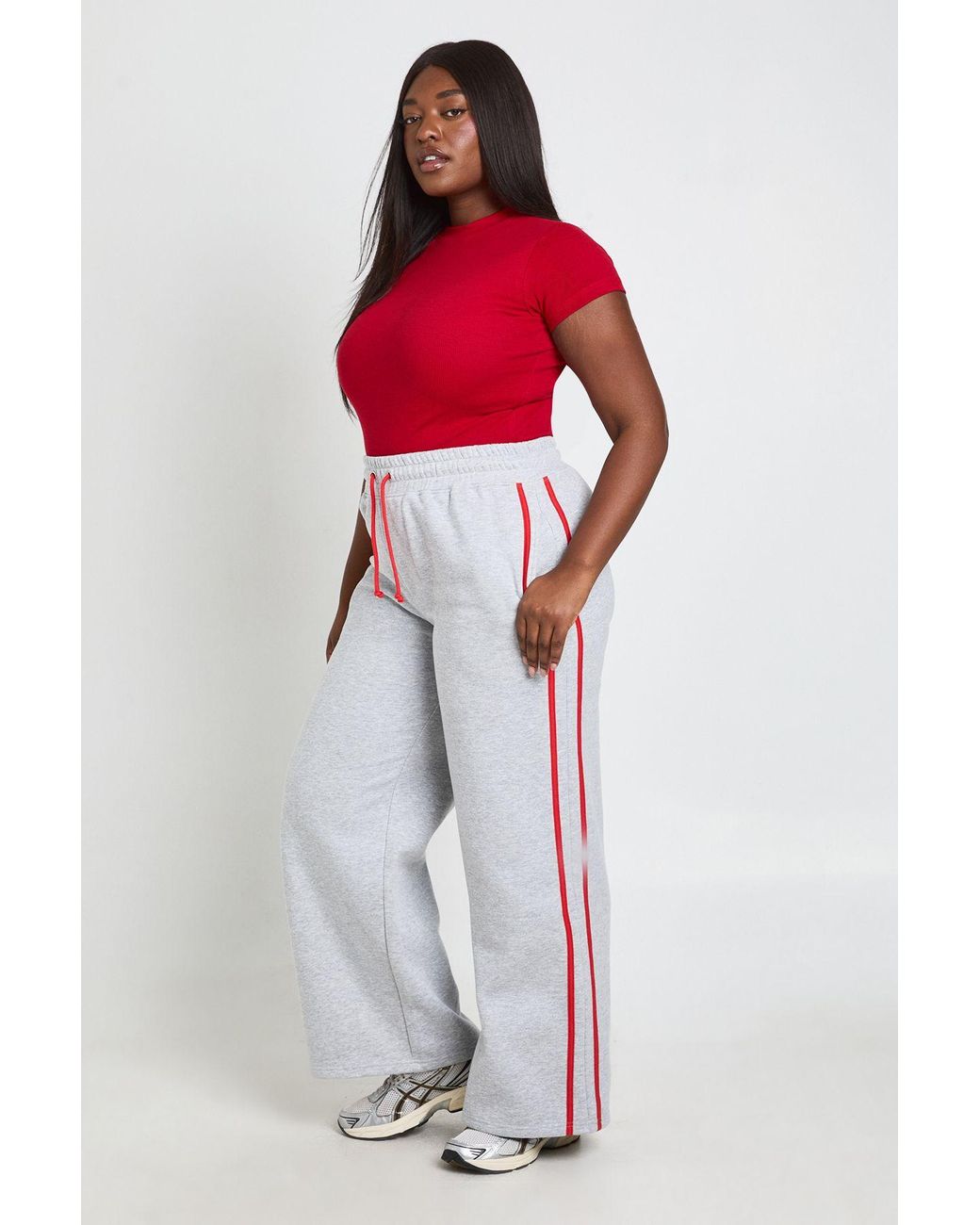 Boohoo Red Plus Side Stripe Wide Leg Joggers