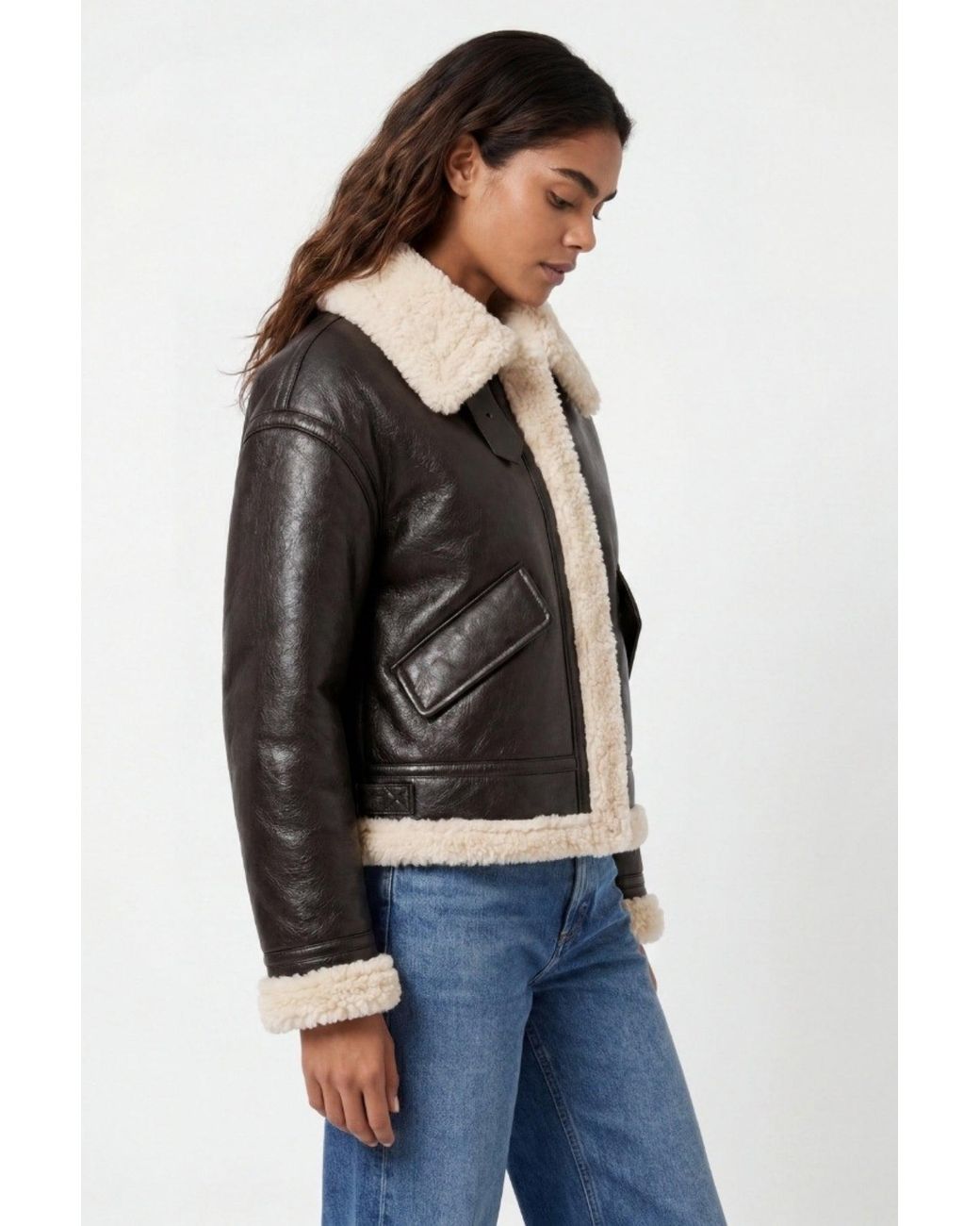 Elle Black Jocelyn Faux-Shearling Aviator Jacket