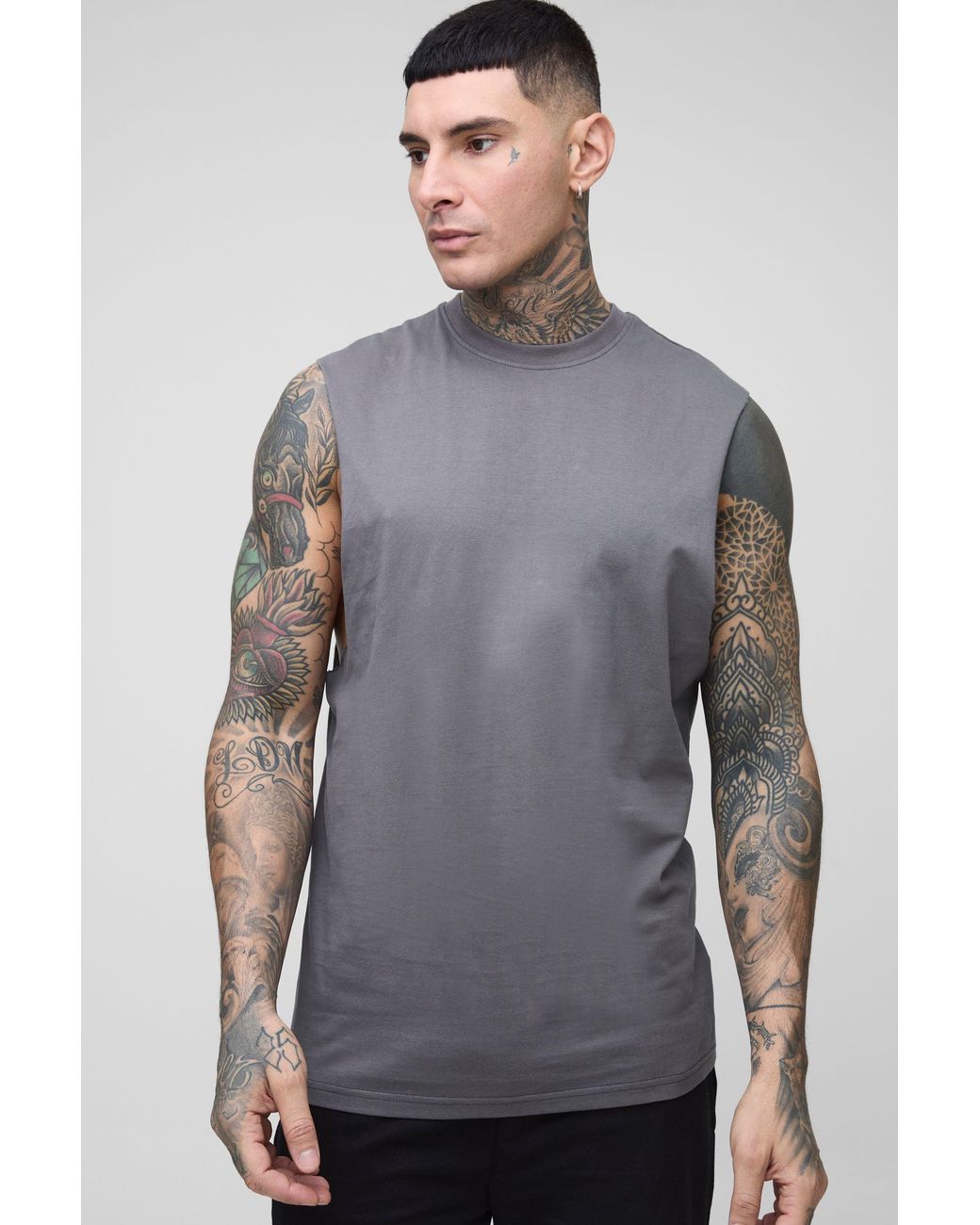BoohooMAN Gray Tall Basic Drop Armhole Tank for men