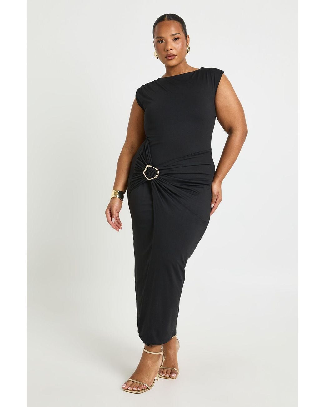 Boohoo Black Plus Ruched Wrap Detail Midaxi Dress