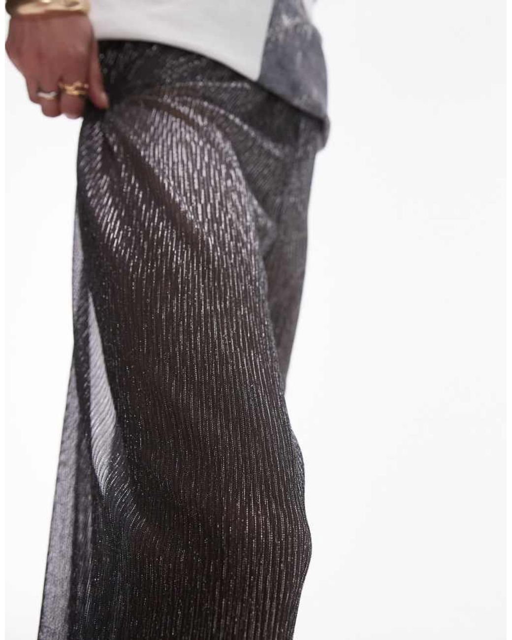 TOPSHOP Gray Wide Leg Sheer Metallic Trousers