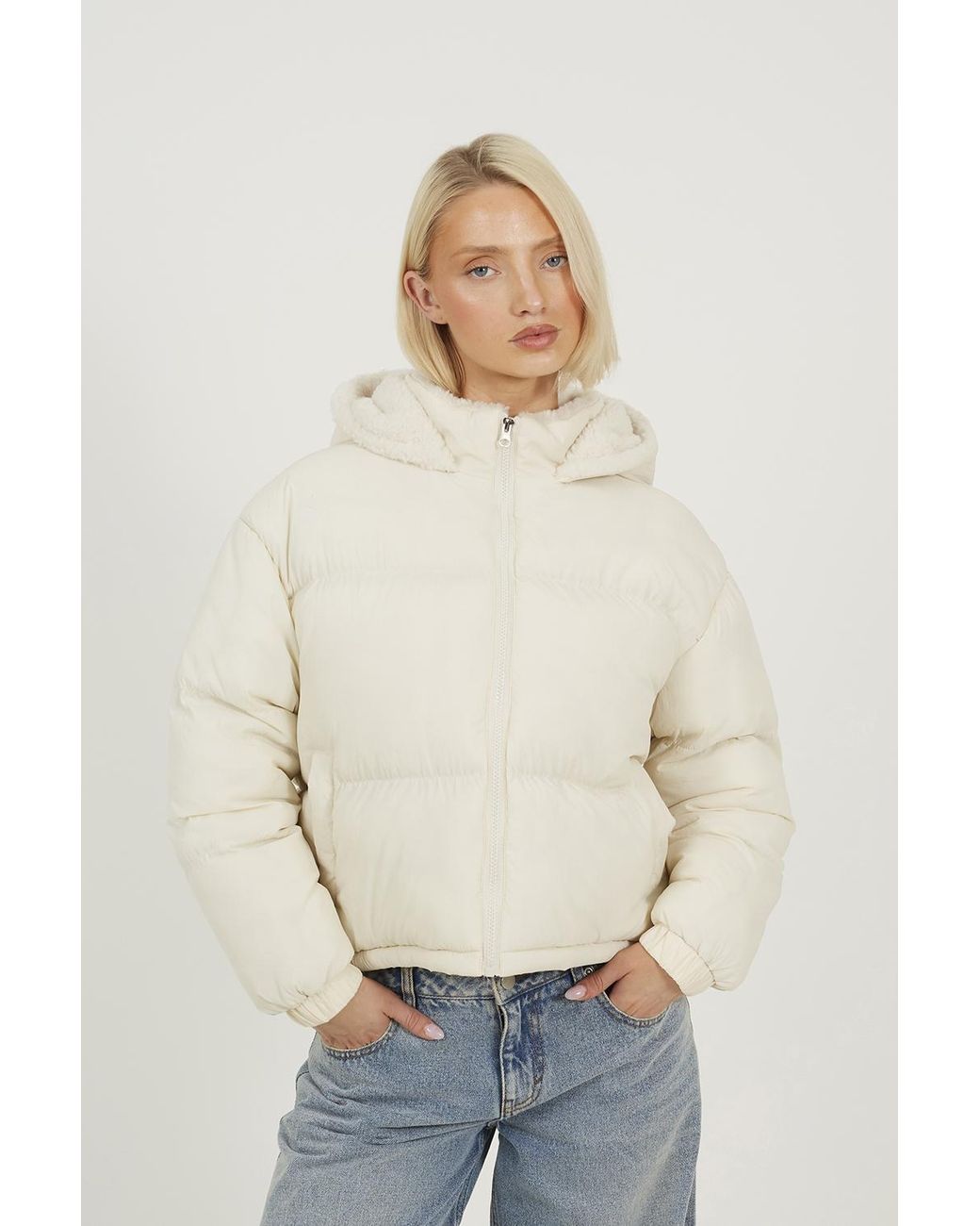 Brave Soul Natural Crinkle Oversized Short Puffer Jacket