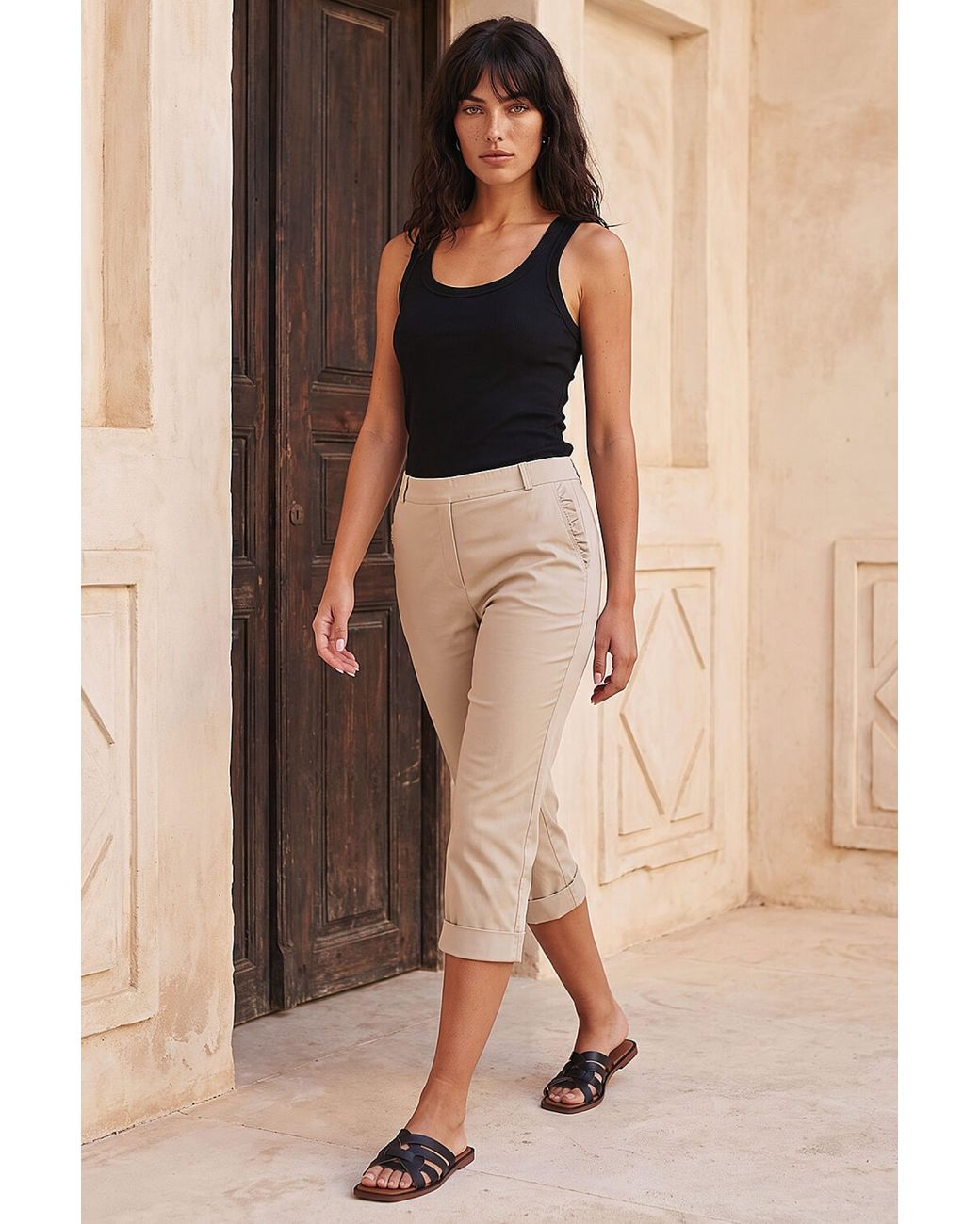 Roman Natural Frill Pocket Stretch Crop Trouser