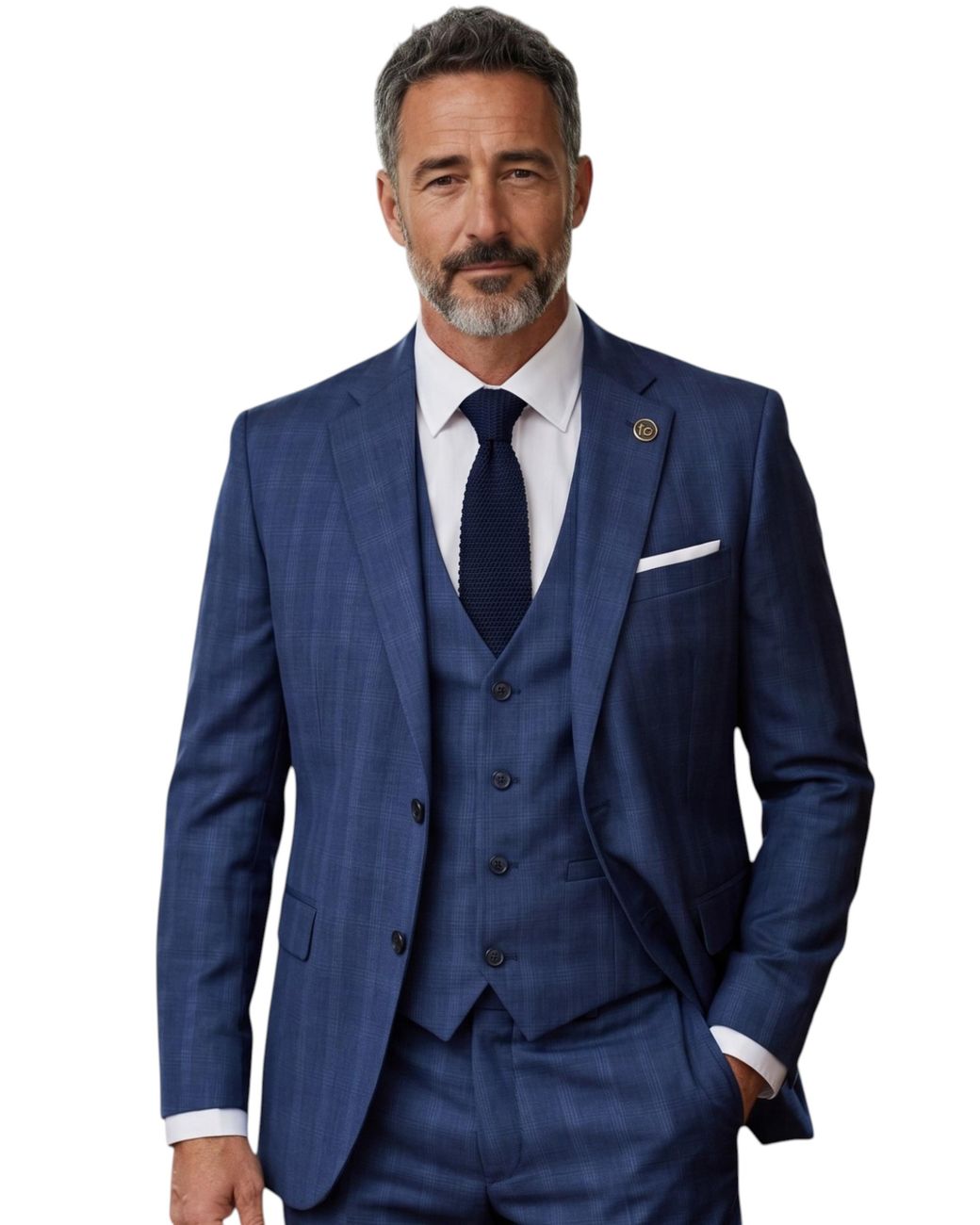 TruClothing Blue Prince Of Wales Check 3 Piece Tailored Formal Suit for men
