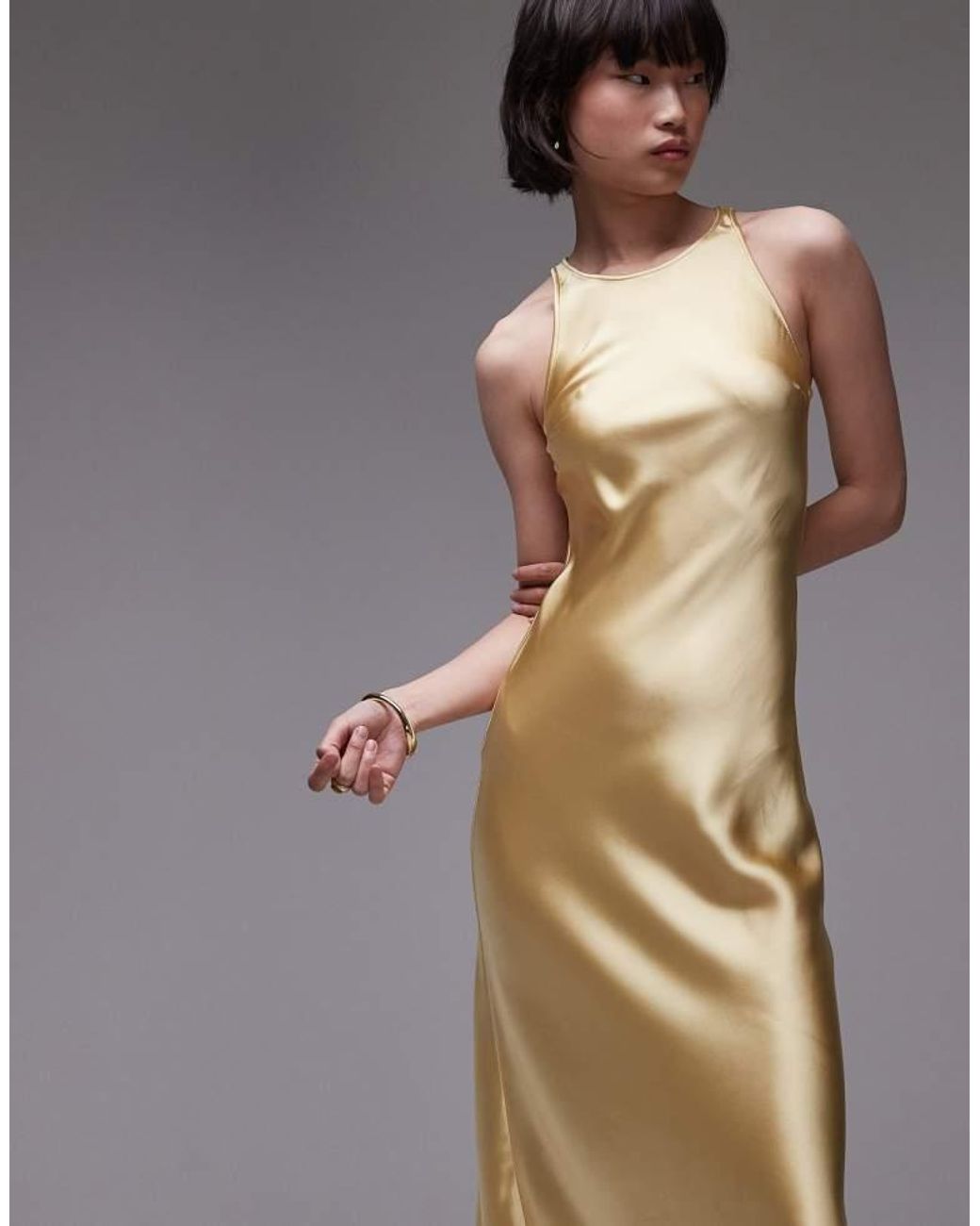 & Other Stories Gray Bias Cut Satin Midi Dress