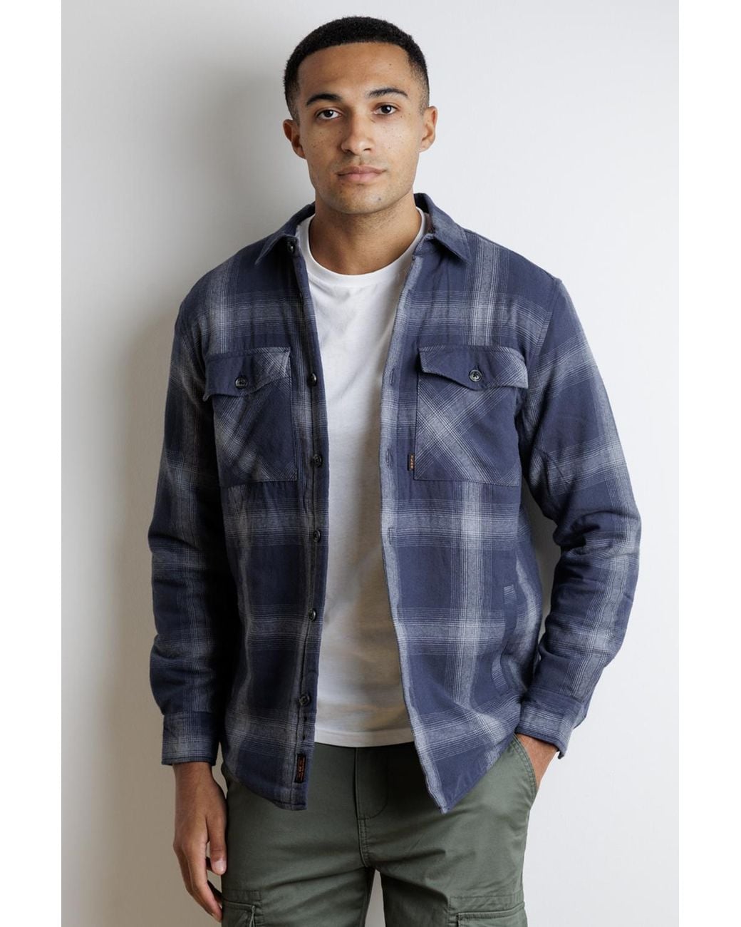 Tokyo Laundry Blue Sherpa-Lined Check Overshirt for men
