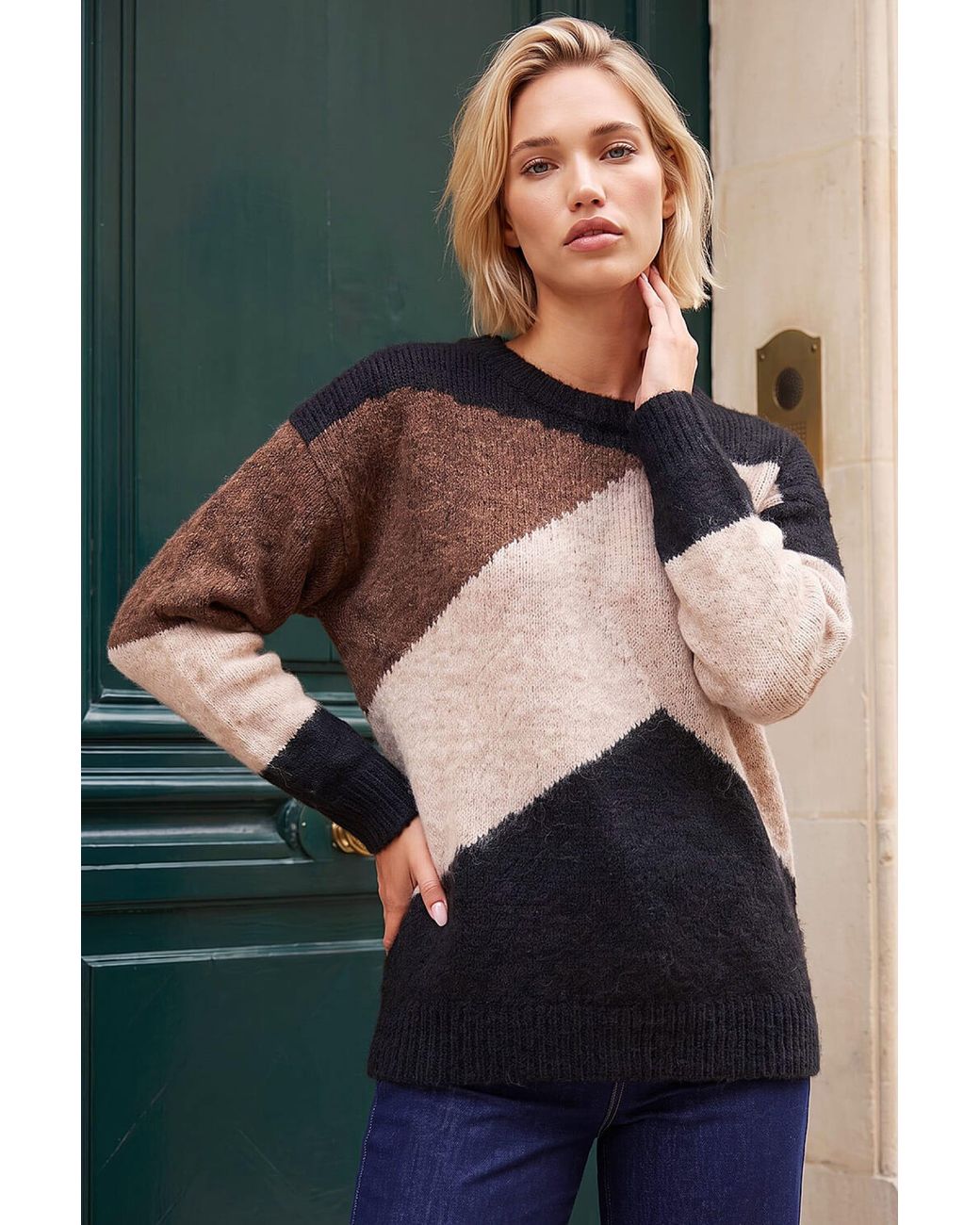 Roman Black Colour Block Knit Jumper