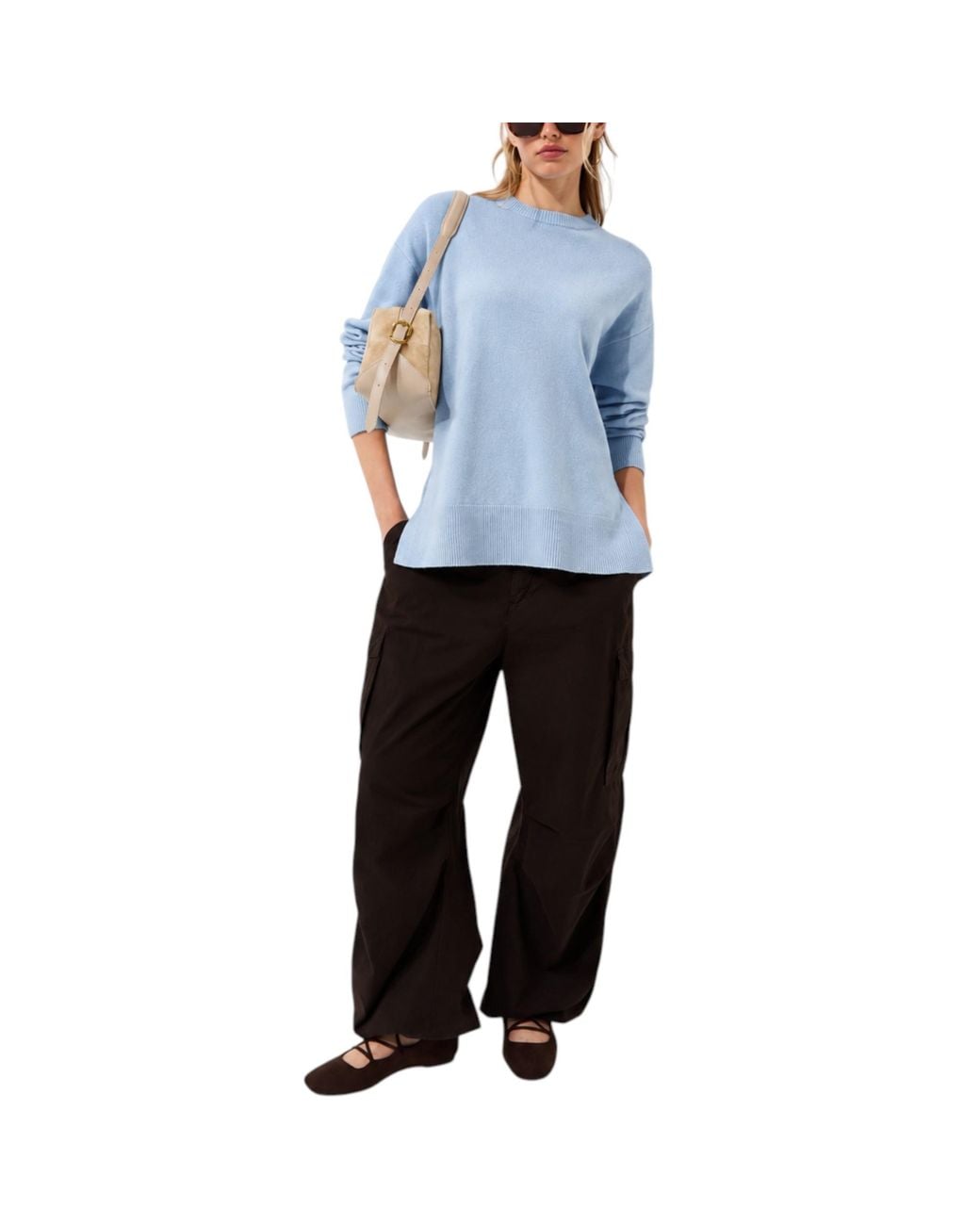 New Look Blue Side Slit Jumper Long Sleeve Sweatshirts Crew Neck Knitted Top