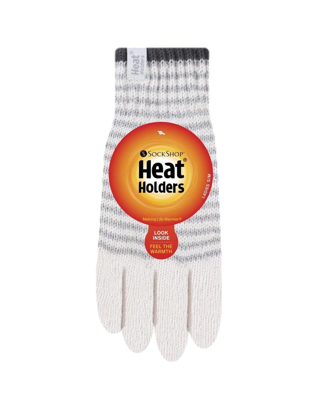 Heat Holders White Striped Fleece Lined Thermal Gloves