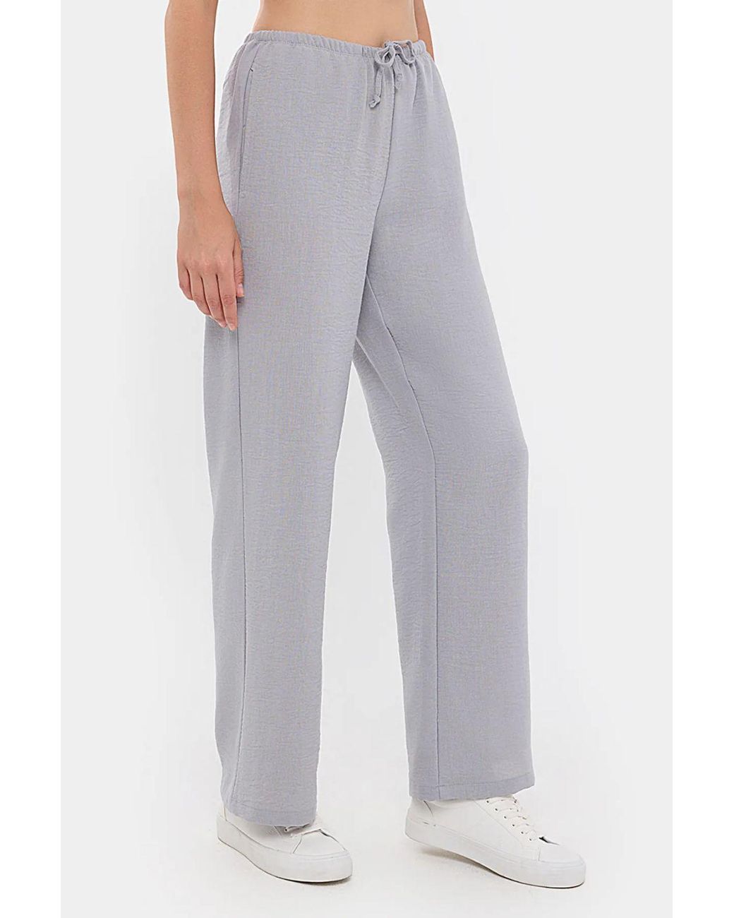 Hiccup Blue High-Waist Straight-Leg Trousers With Drawstring