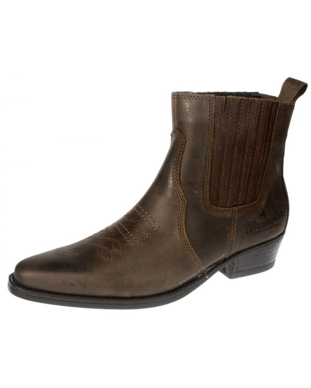 Wrangler Tex Mid Leather Chelsea Cowboy Boots in Brown for Men