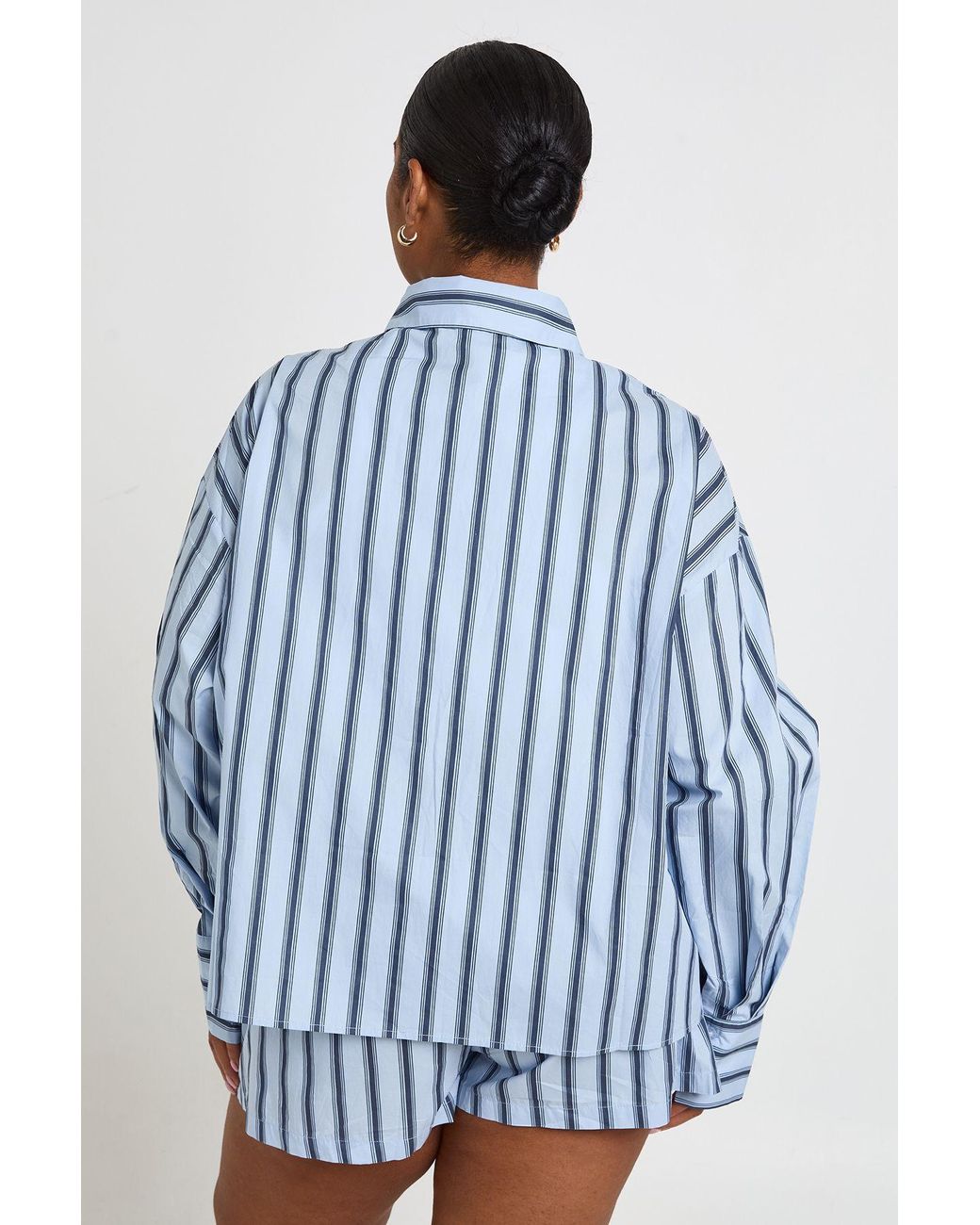 Boohoo Blue Plus Stripe Oversized Shirt