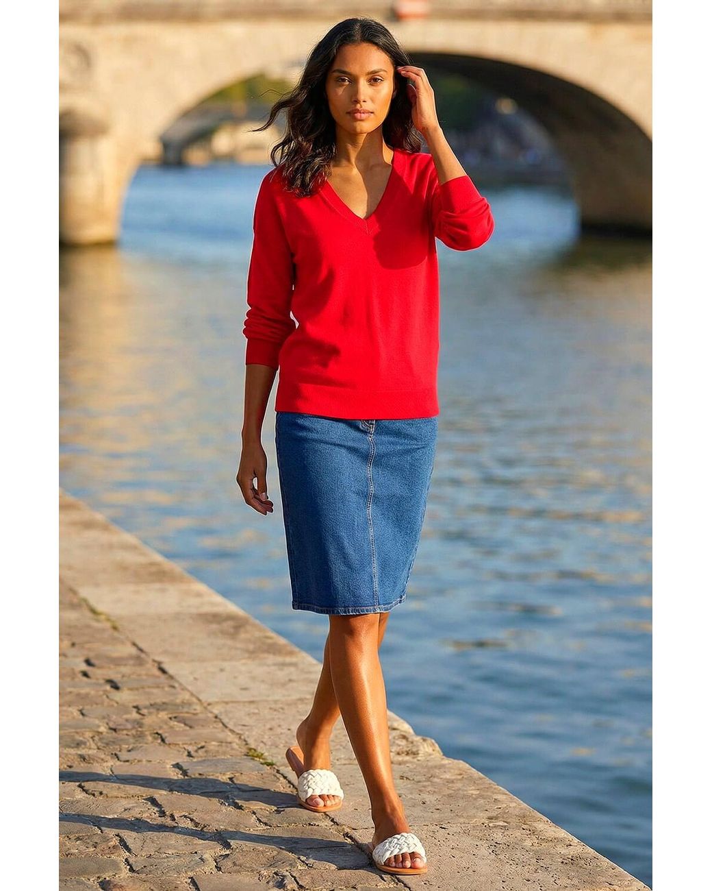 Roman Red Plain V-Neck Stretch Jumper