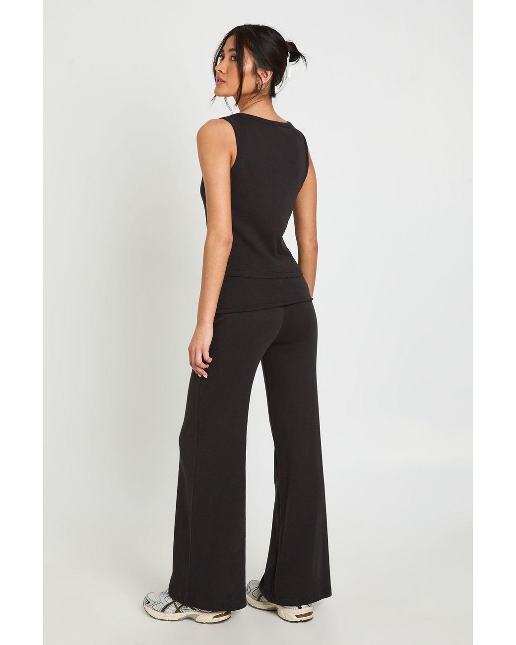 Boohoo Black Fold Over Waistband Yoga Pant