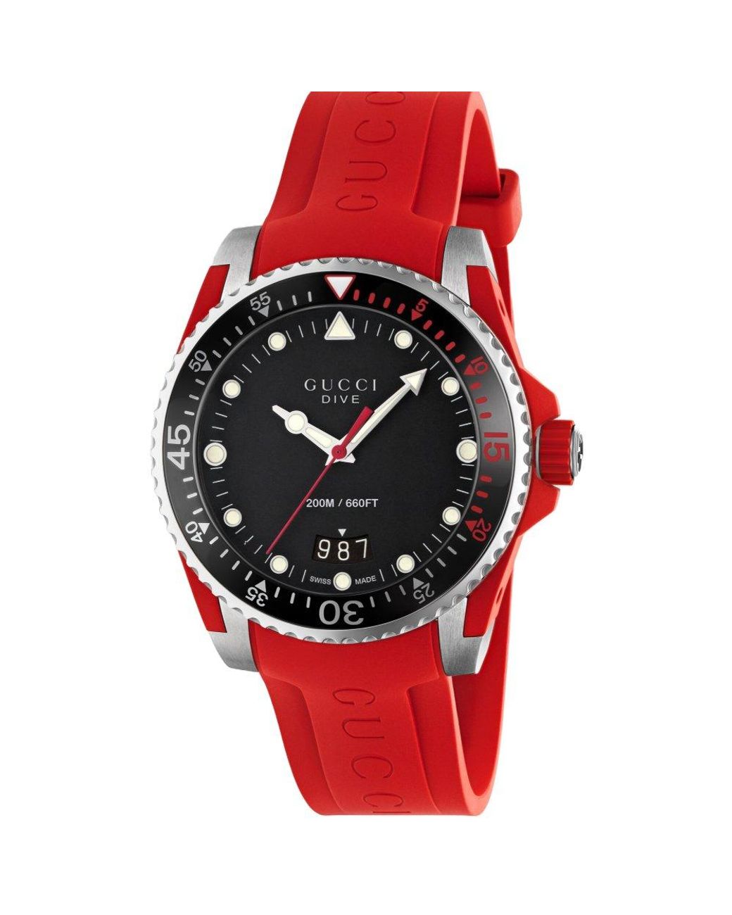 Gucci Red Ya136309 Dive Dial Silicone Watch for men