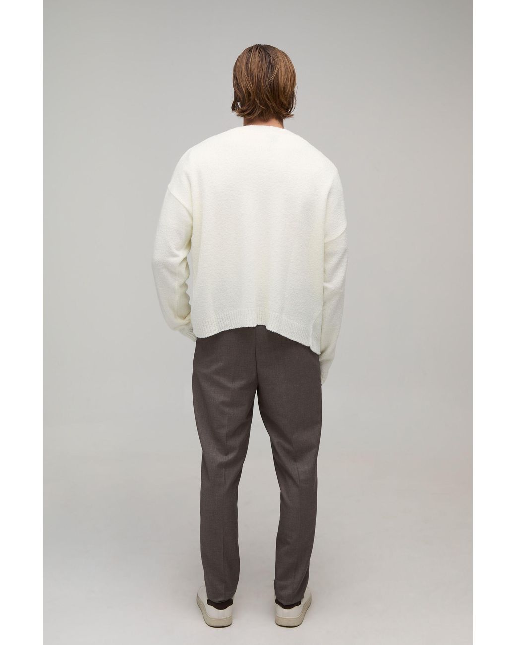 BoohooMAN White Relaxed Boxy Boucle Branded Knitted Cardigan for men