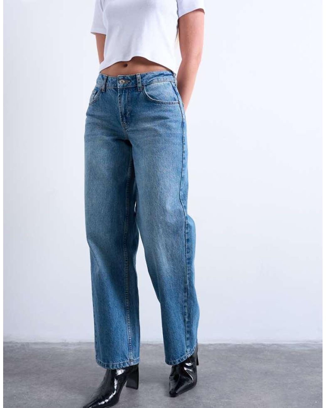 Topshop Hourglass Blue Cinch Low Rise Relaxed Jean