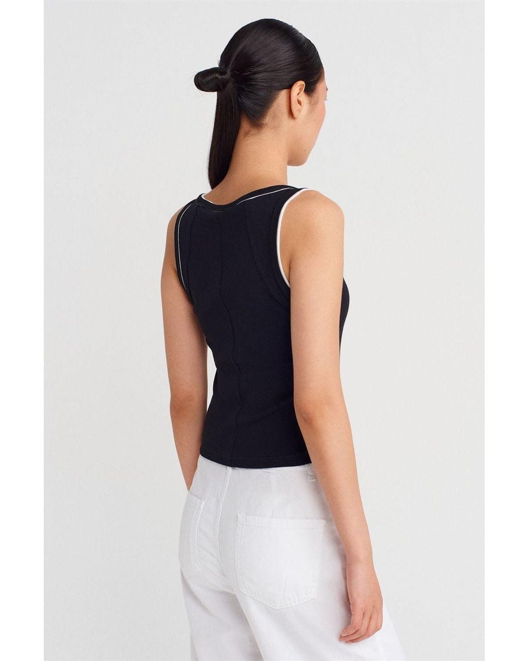 Dilvin Geribbelde Katoenen Cami Blouse in het Black