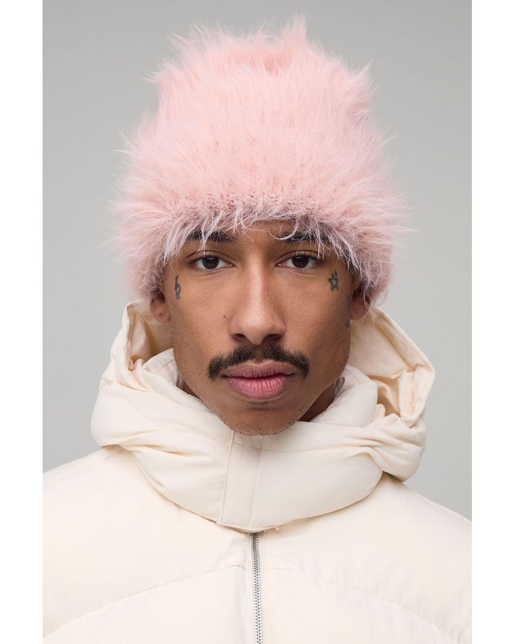 BoohooMAN Pink Ribbed Fluffy Beanie for men