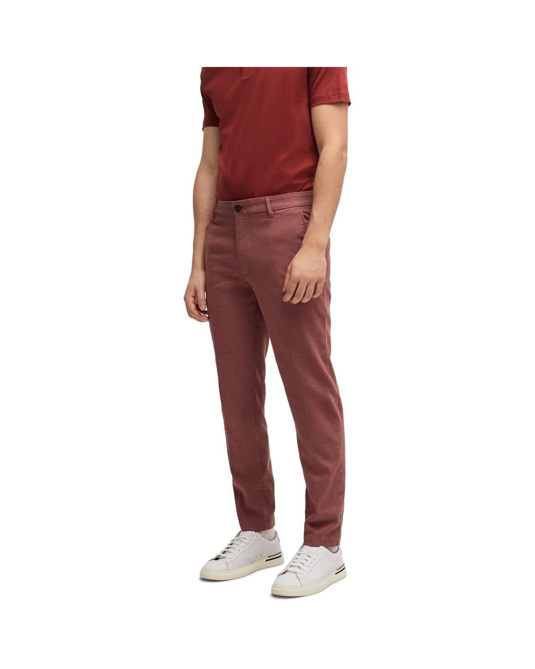 Boss Red Flat Front Solid Patterned Chinos for men