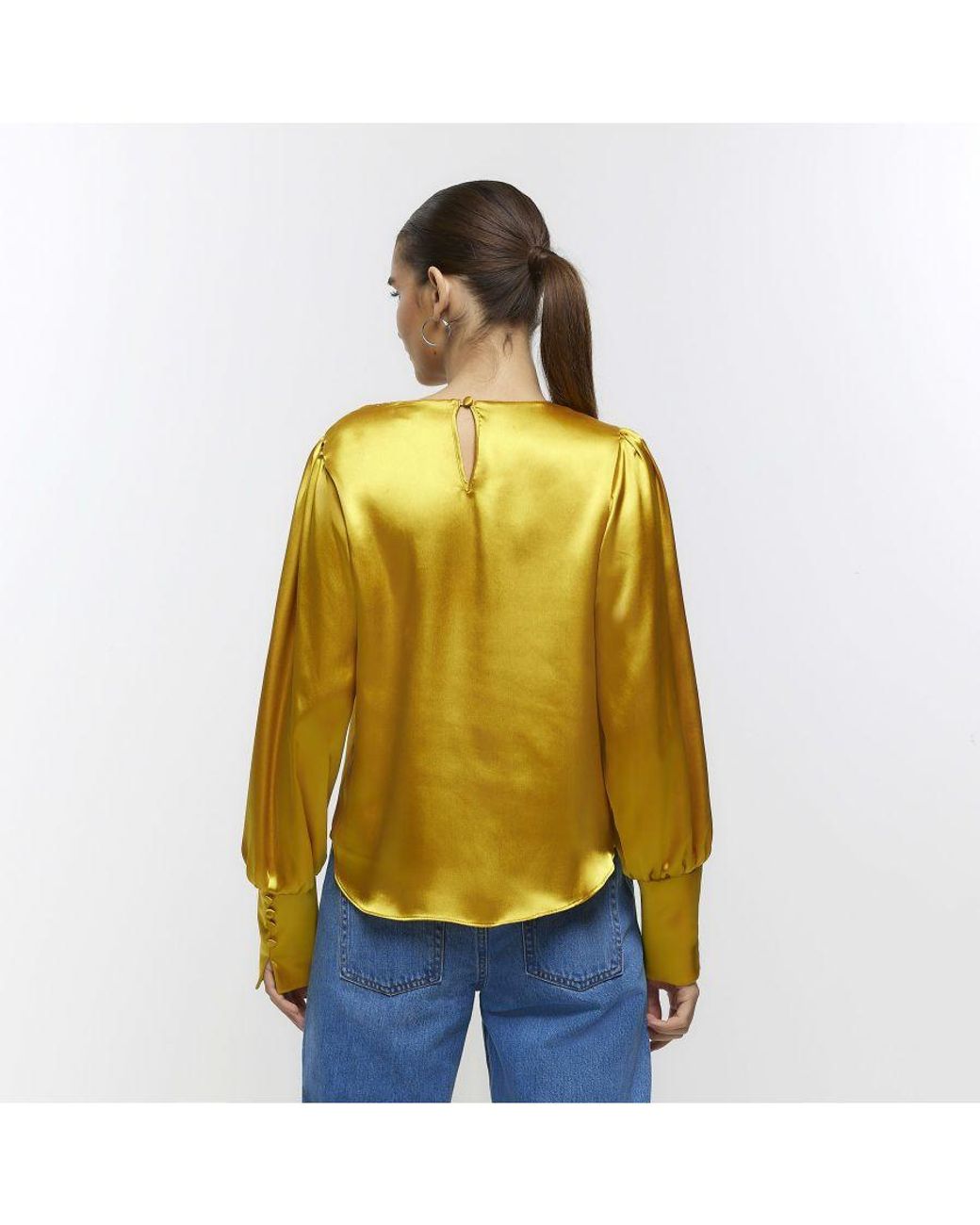 River Island Yellow Blouse Satin Long Sleeve