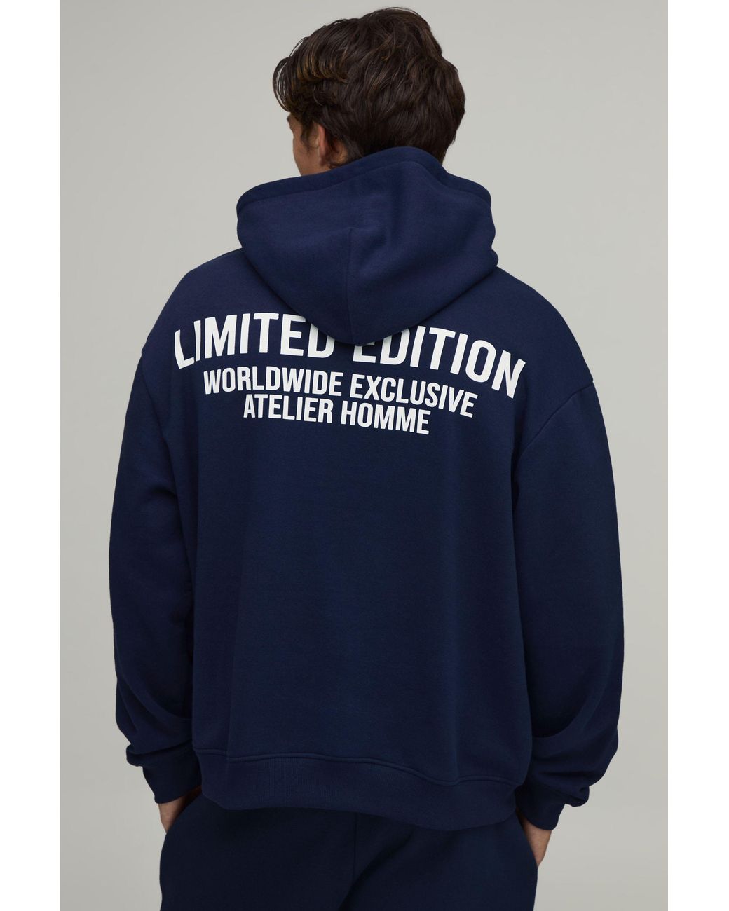 BoohooMAN Blue Oversized Limited Edition Over The Head Hoodie for men