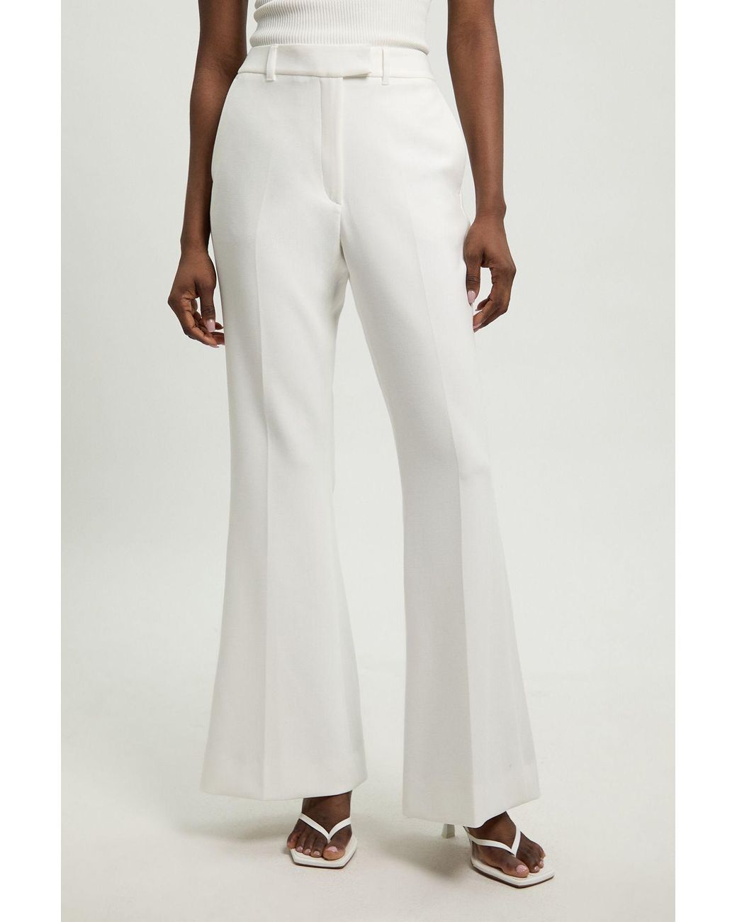 Karen Millen White Compact Stretch Tailored Straight Leg Trouser