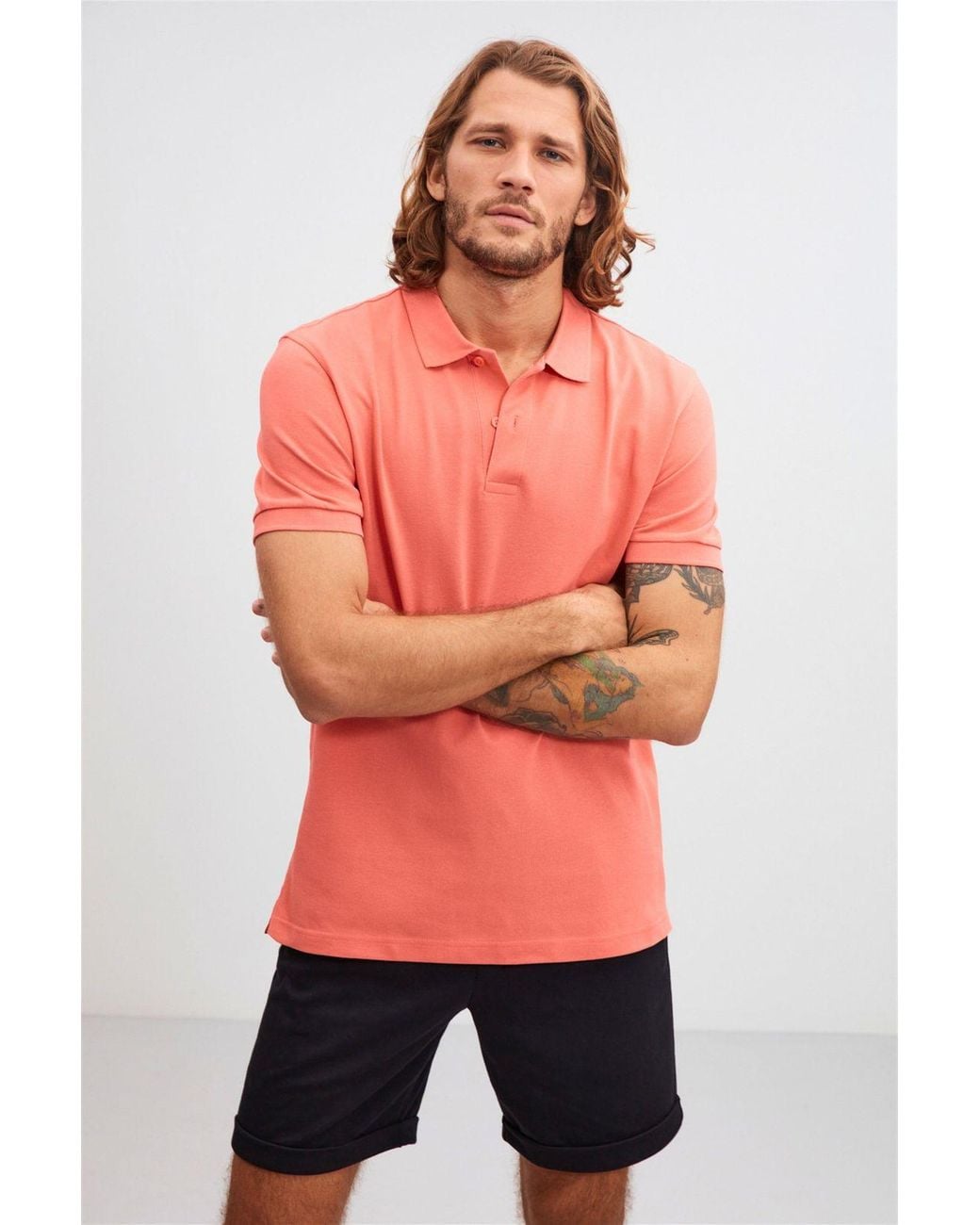 Grimelange Red Polo Collar Button T-Shirt for men