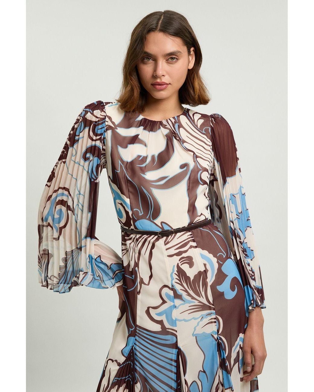 Karen Millen Blue Paisley Pleated Woven Maxi Dress