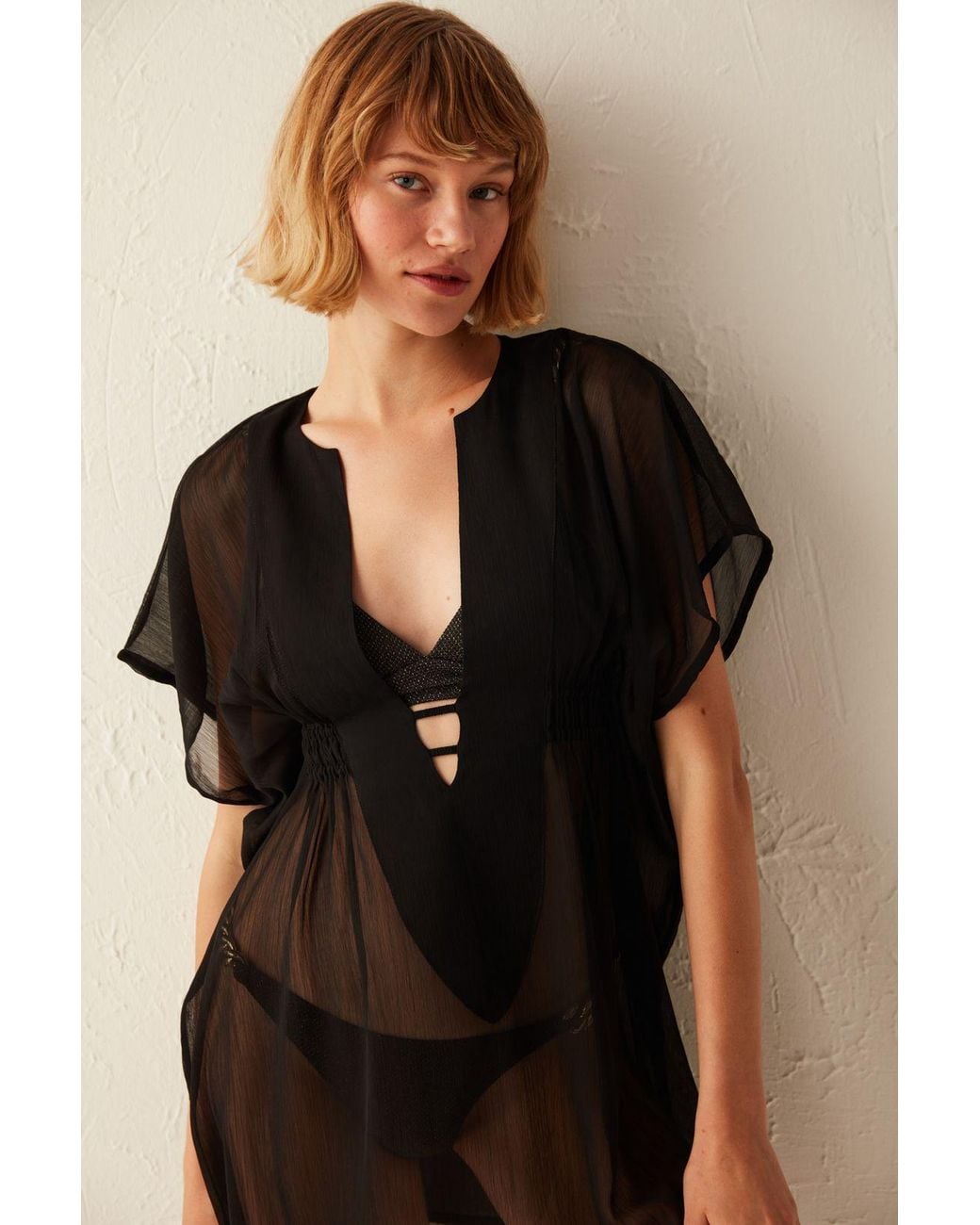 Penti Black Transparent Mini Kimono Beach Cover-Up