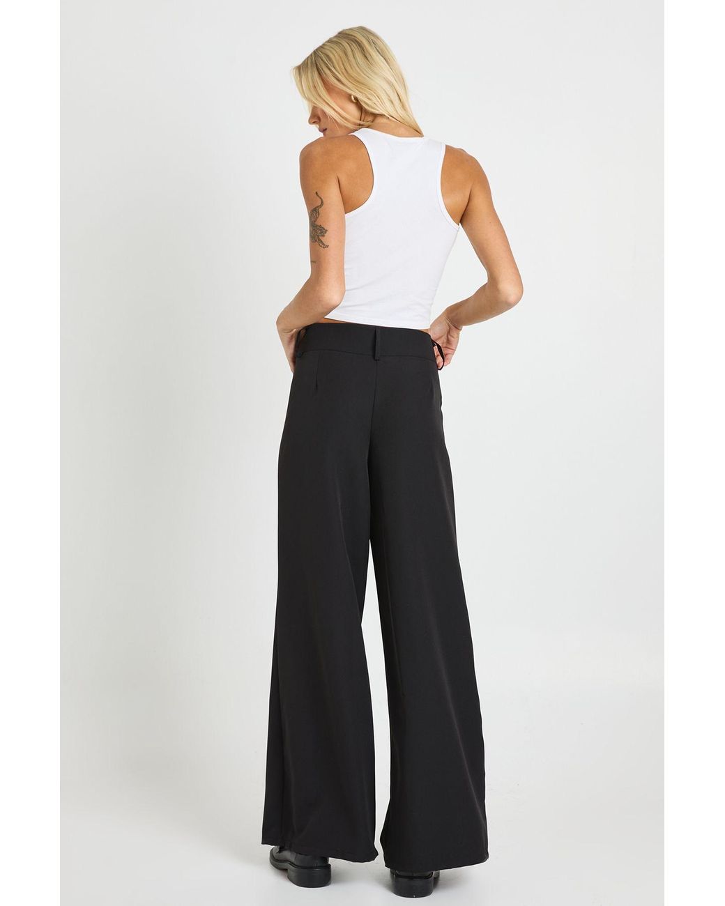 Boohoo White Deep Waistband Wide Leg Pants