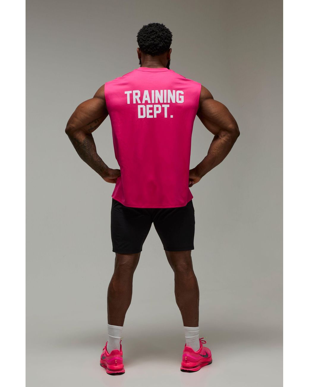 BoohooMAN Pink Training Dept Performance Oversized Tank for men