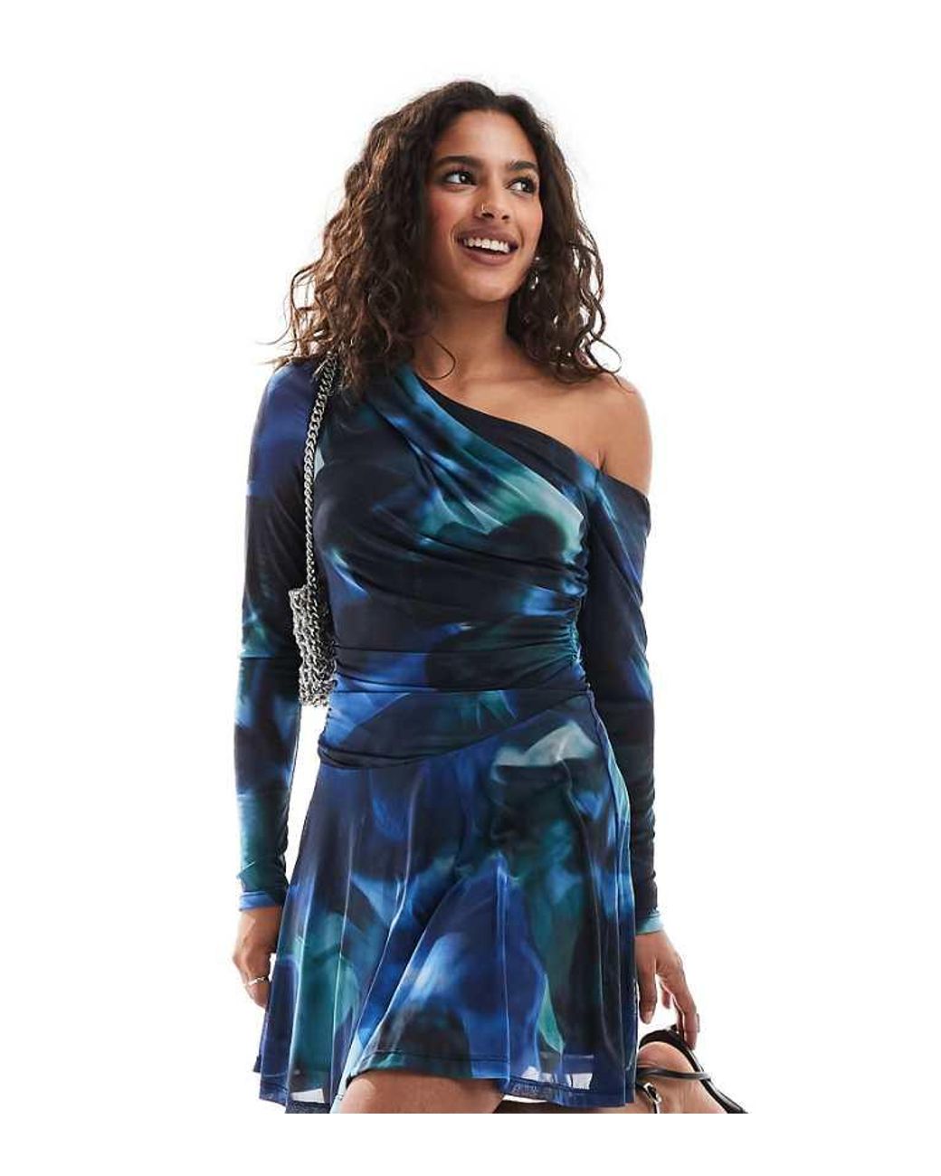 Forever New Blue Fallen Shoulder Drape Mini Dress