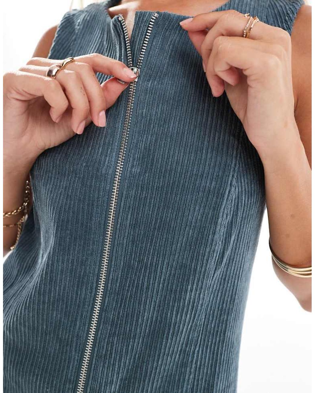 ASOS Blue Cord Zip Through Mini Dress