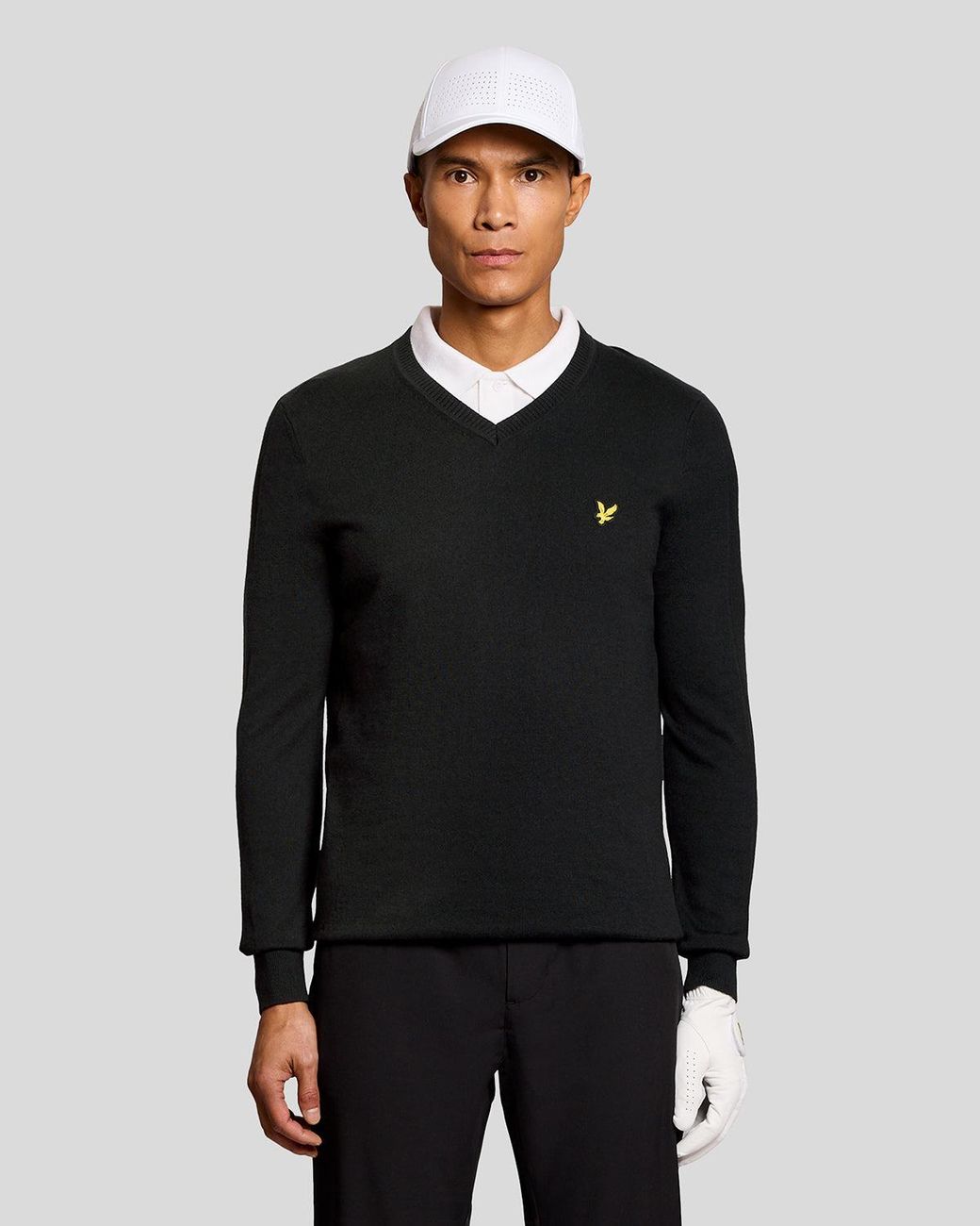 Lyle & Scott Black Cotton Blend V-Neck Jumper