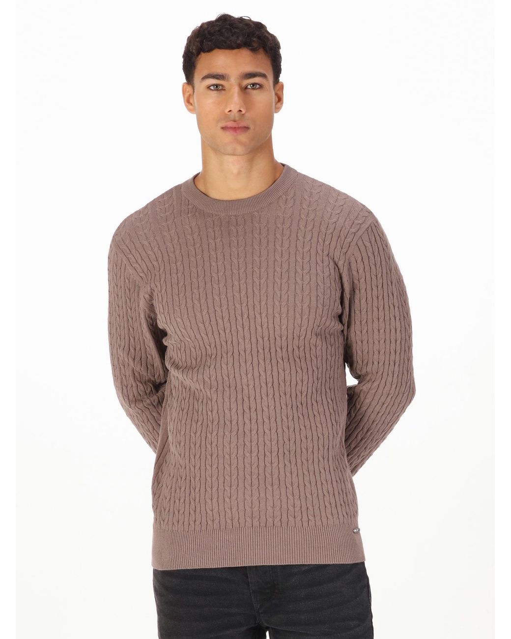 Luke 1977 Brown The Hamptons Textured Knitted Jumper for men