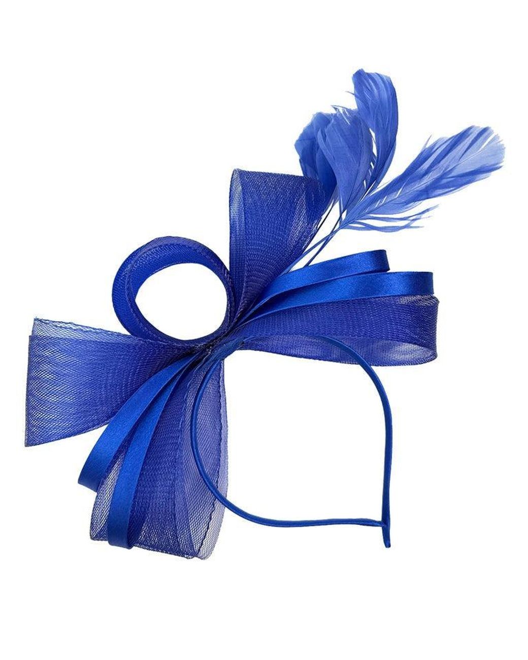 SVNX Blue Bow Shaped Fascinator With Satin Loops & Feathers