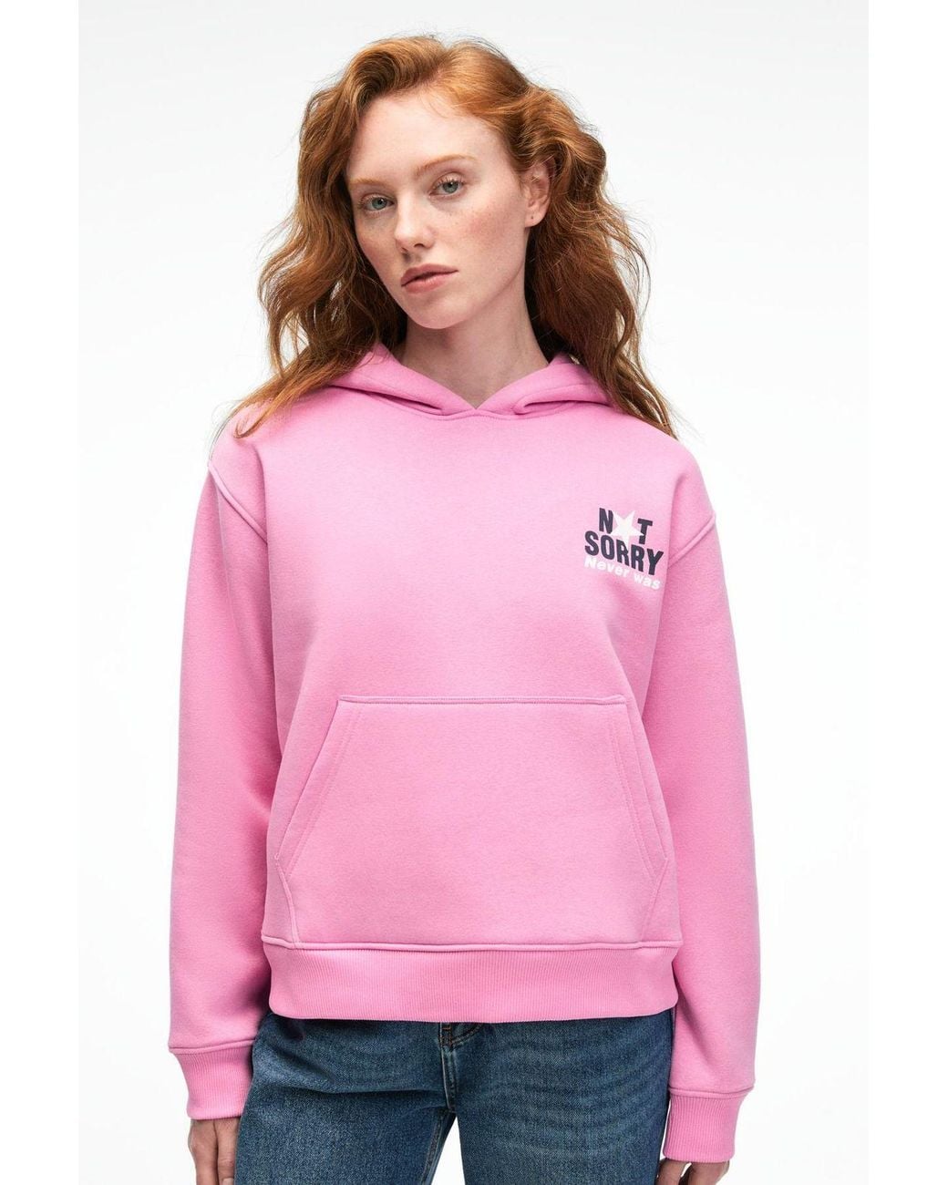 Grimelange Pink Oversized Hooded Printed Sweatshirt