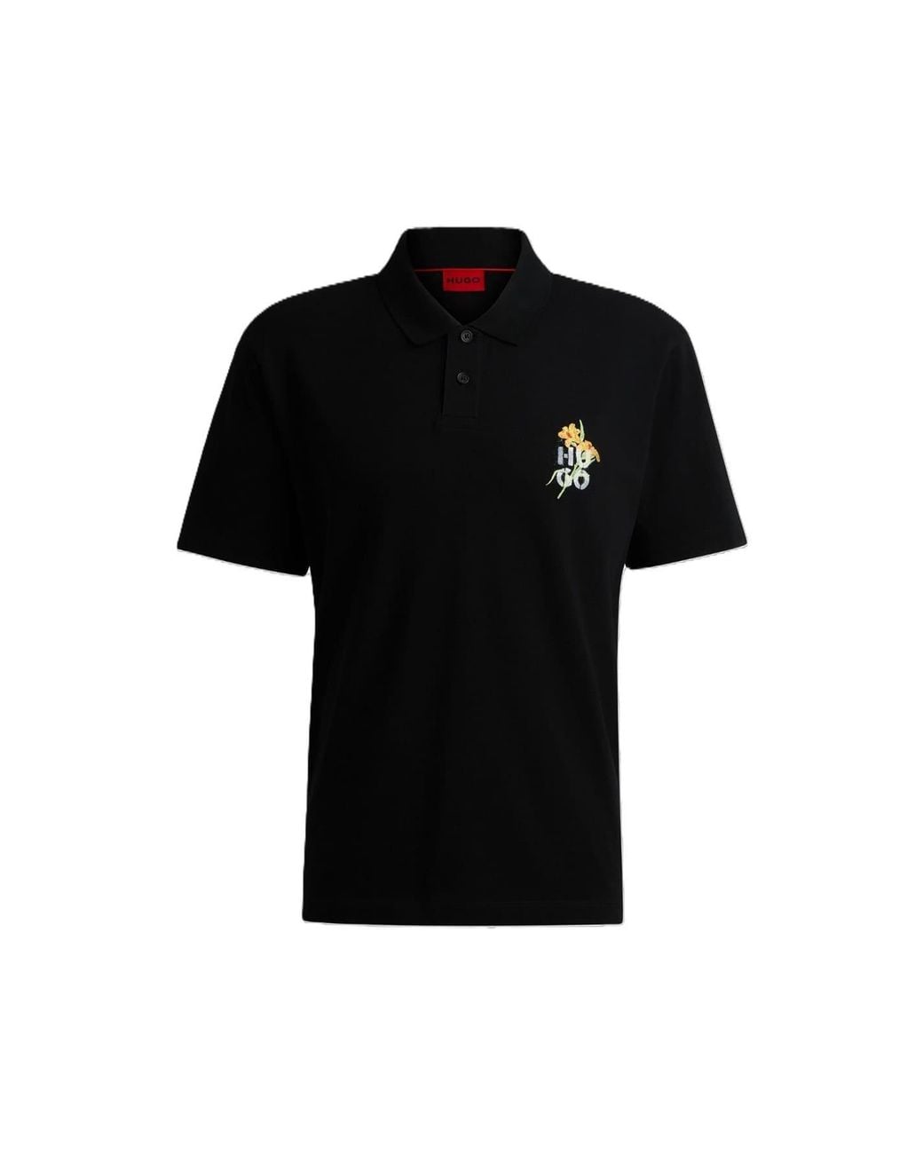 HUGO Black Collared Neck Short Sleeve Polo Shirt for men