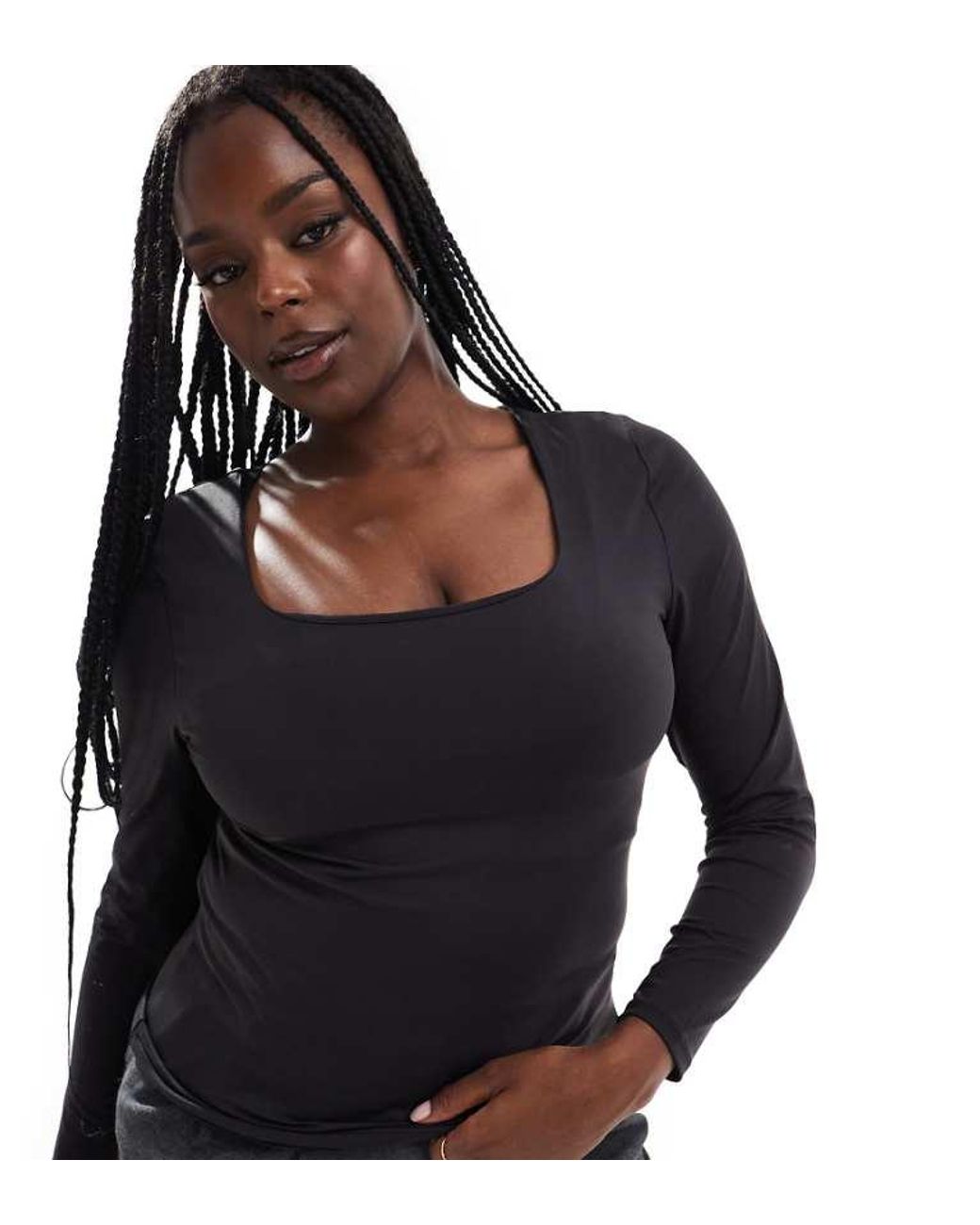 ONLY Black 2 Way Long Sleeve Square Neck Top