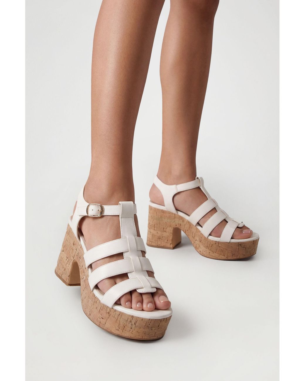 Boohoo White Gladiator Cork Wedges