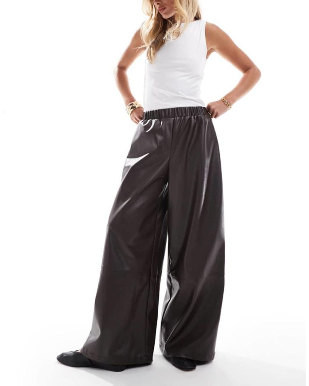 ASOS Brown Faux Leather Oversized Volume Trousers