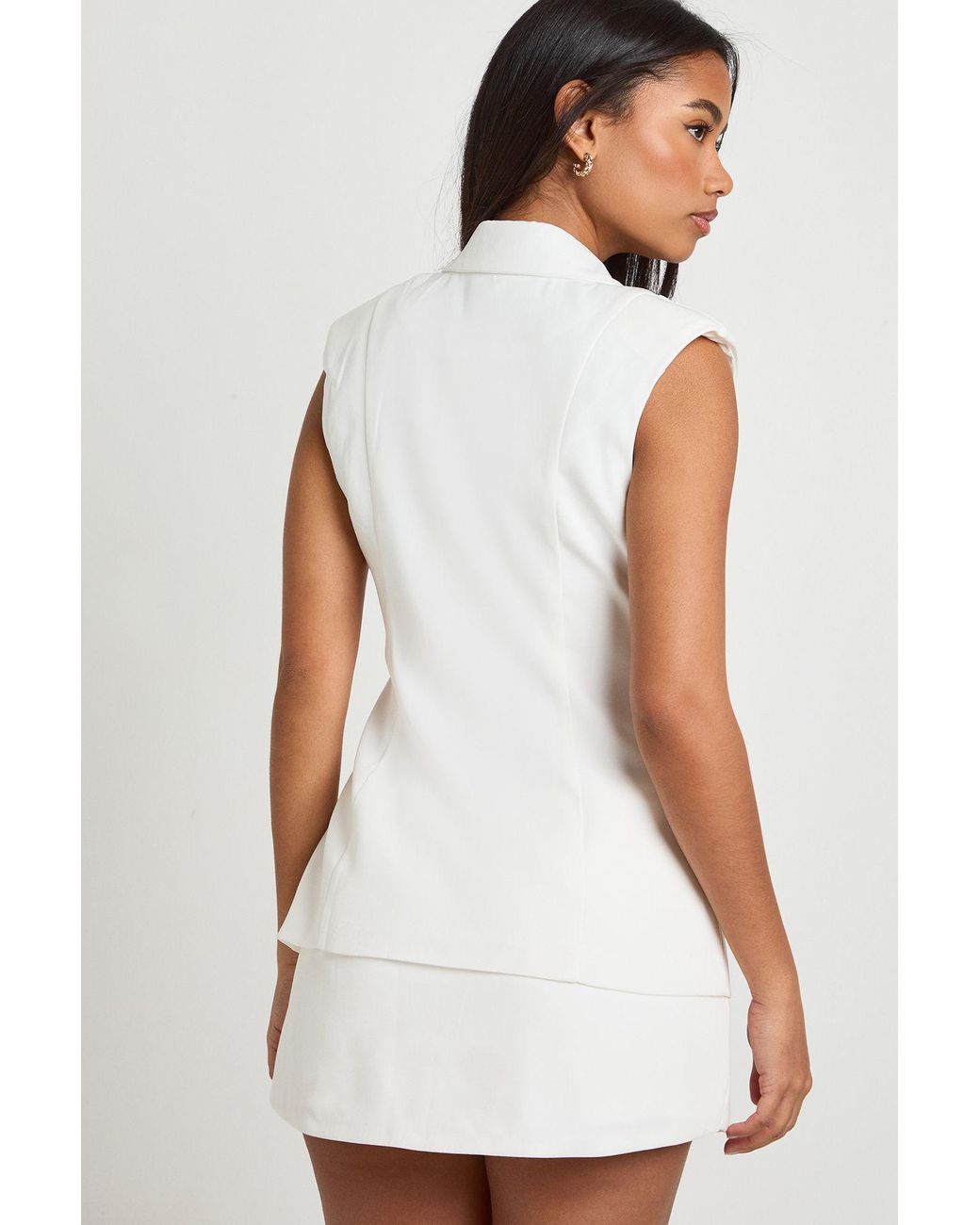 Boohoo White Button Detail Cinched Waistcoat