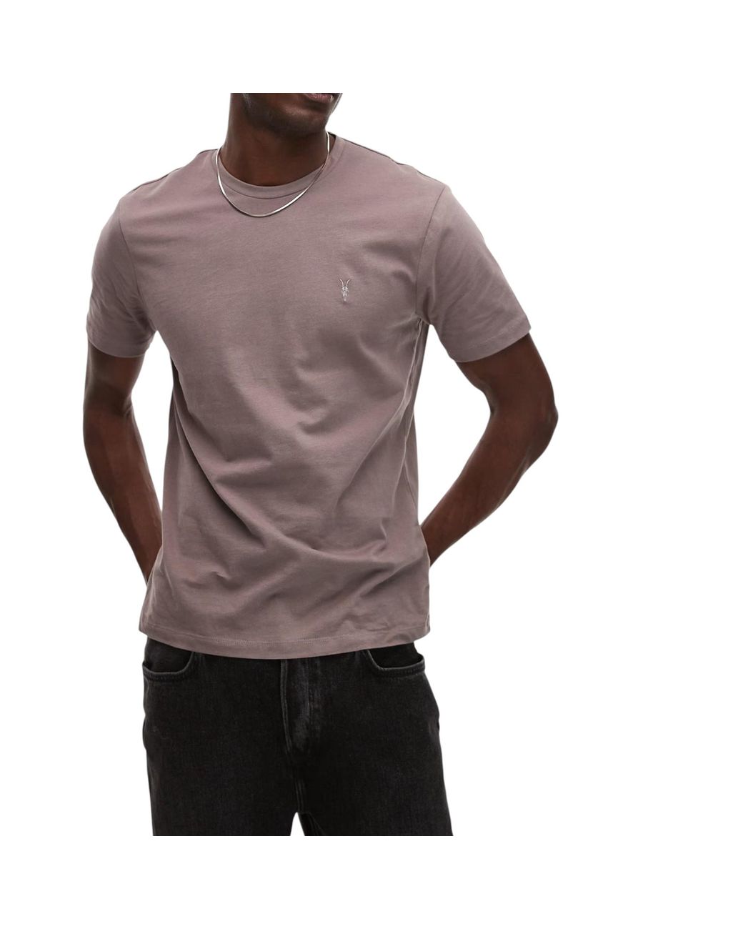 AllSaints Brown T Shirts Crew Neck Slim Short Sleeve Casual Summer Cotton Tee for men