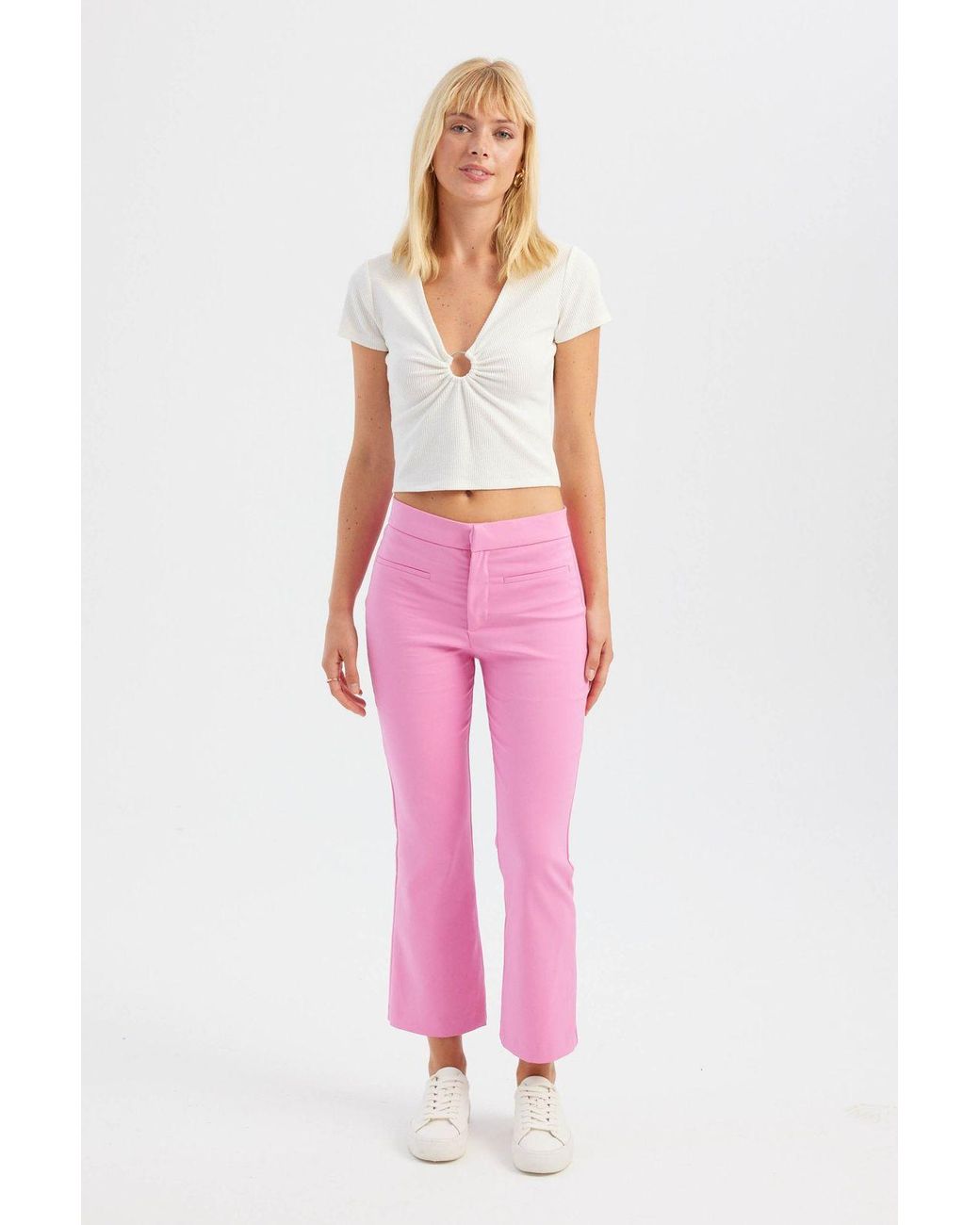 Hiccup Pink V Neck Short Sleeve Top With A Ruched Detail