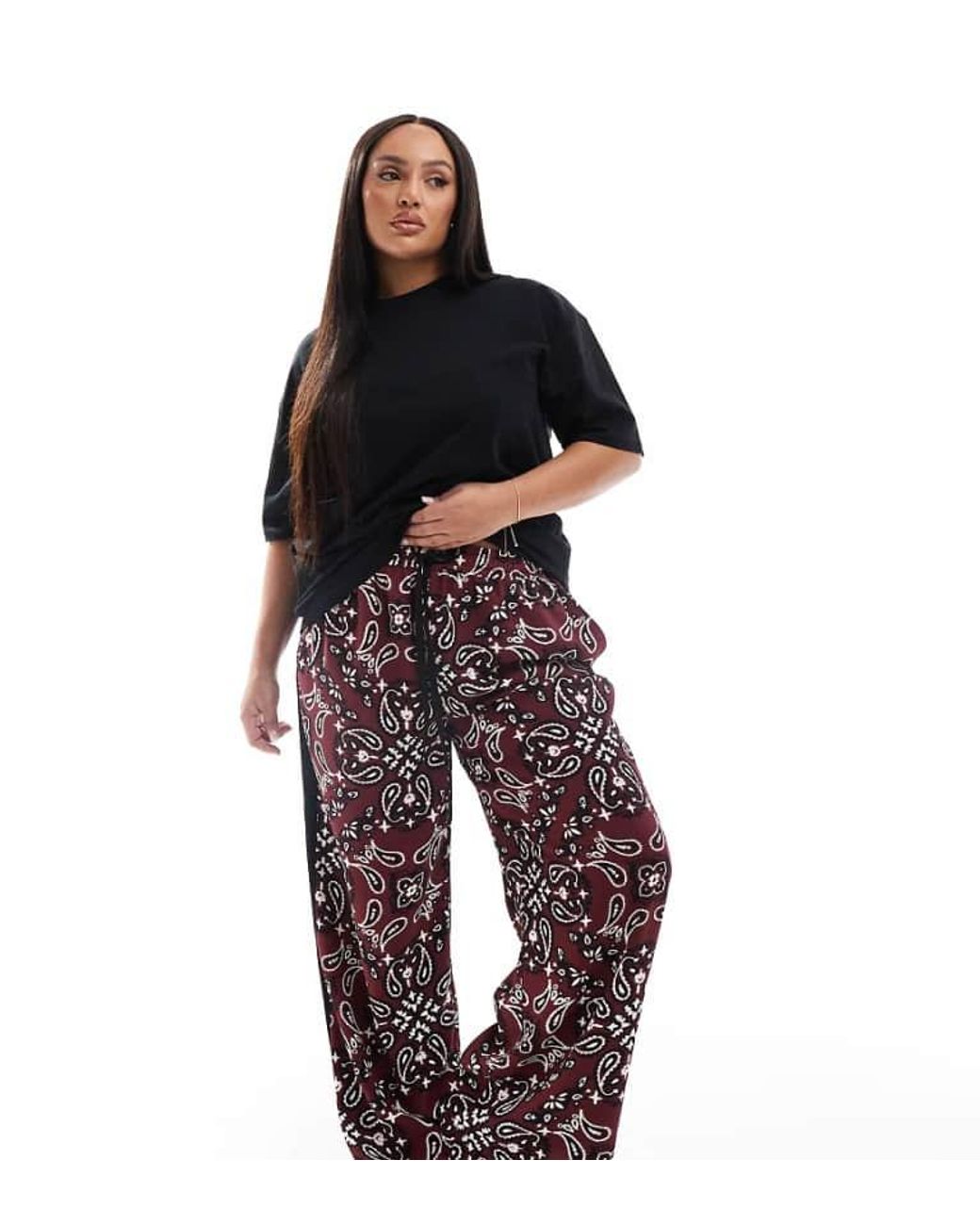 ASOS Black Design Pull On Trousers With Contrast Panel