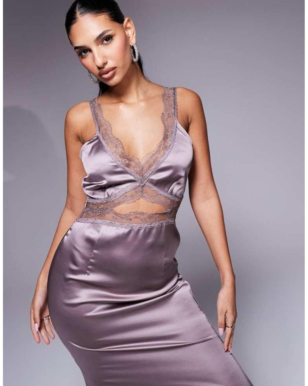 Never Fully Dressed Purple Mimi Lace Cut-Out Slip Maxi Dress
